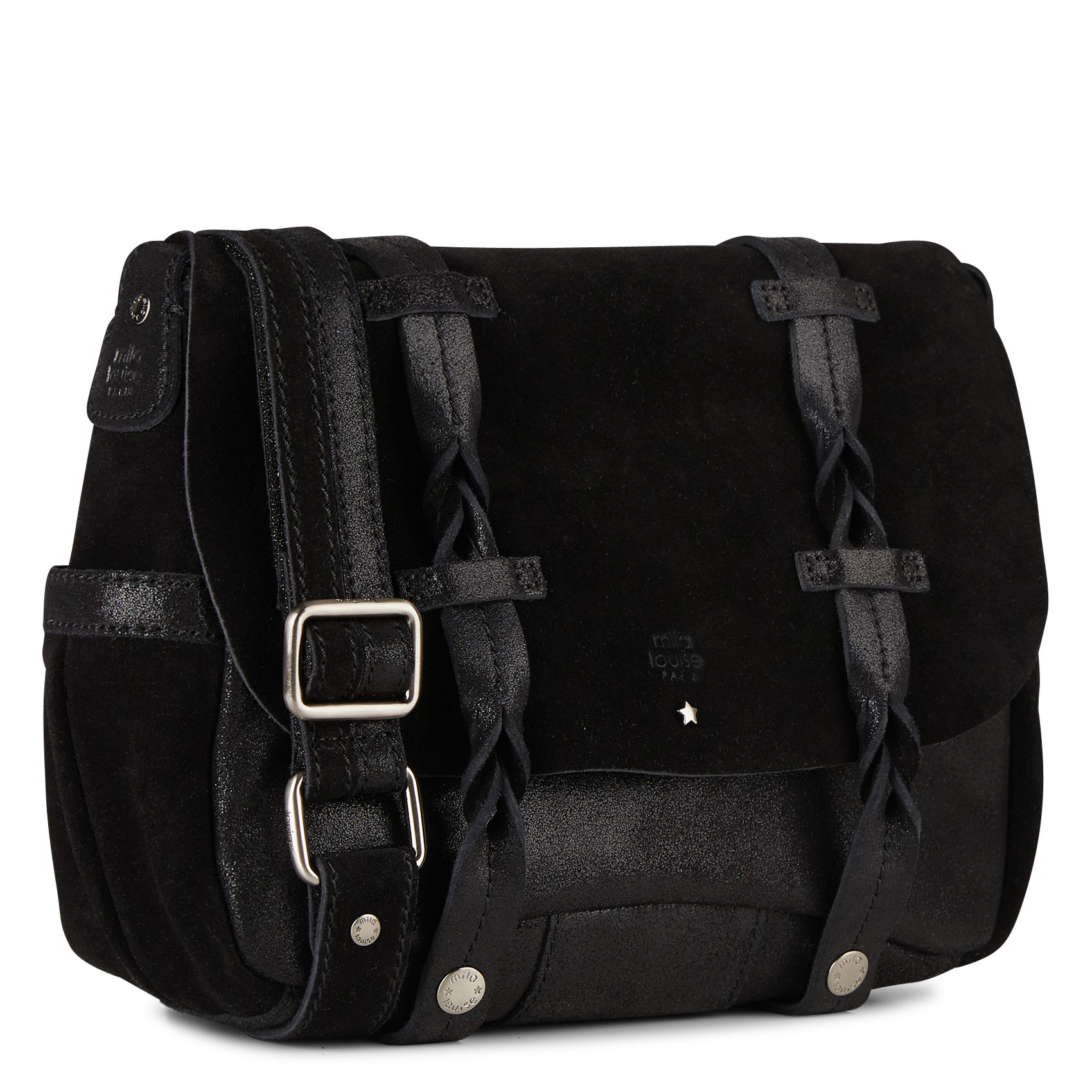 Kleine, leren schoudertas MILA LOUISE Zwart