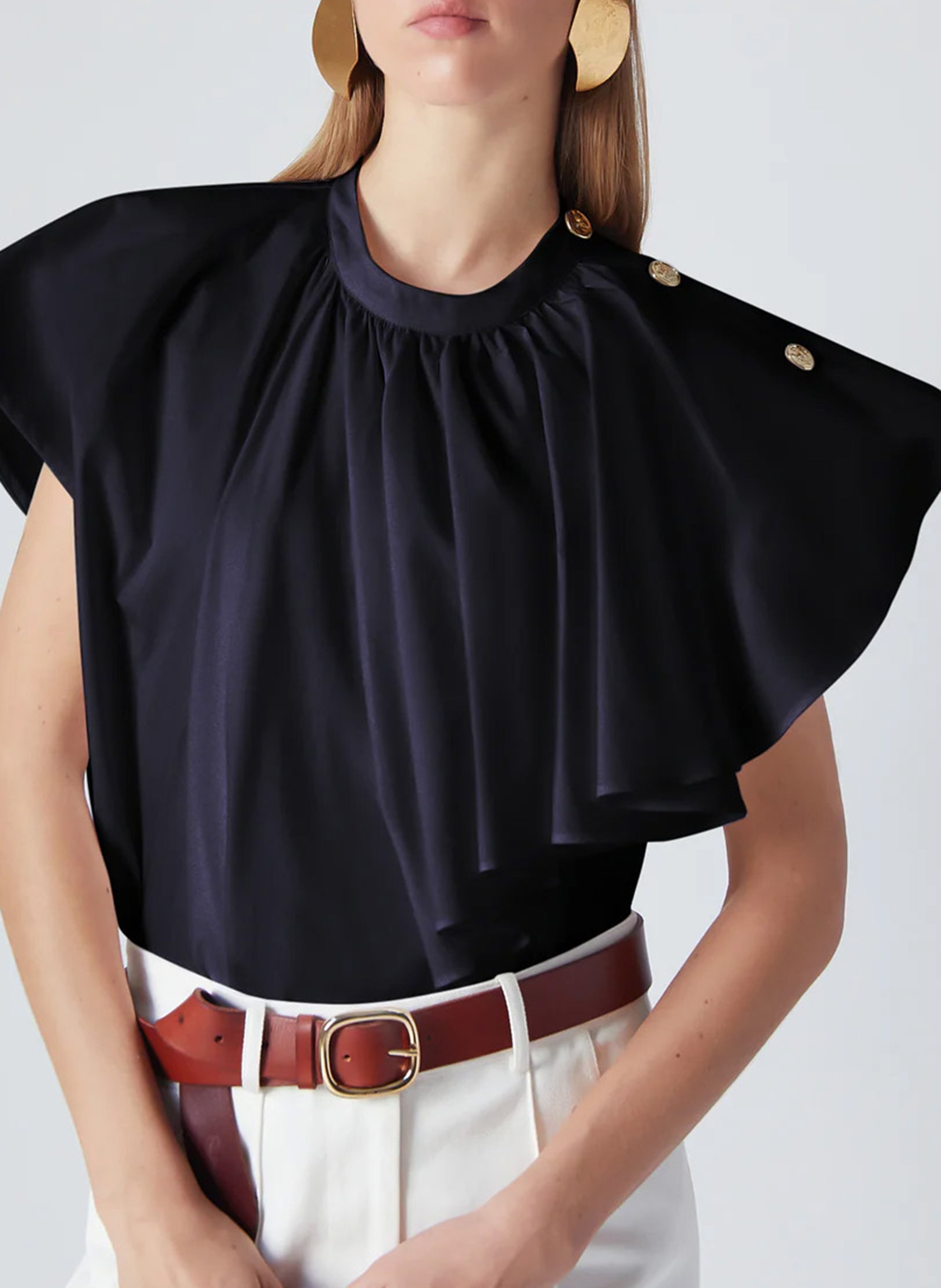 Short-sleeve ruffled top THE LABEL EDITION Black