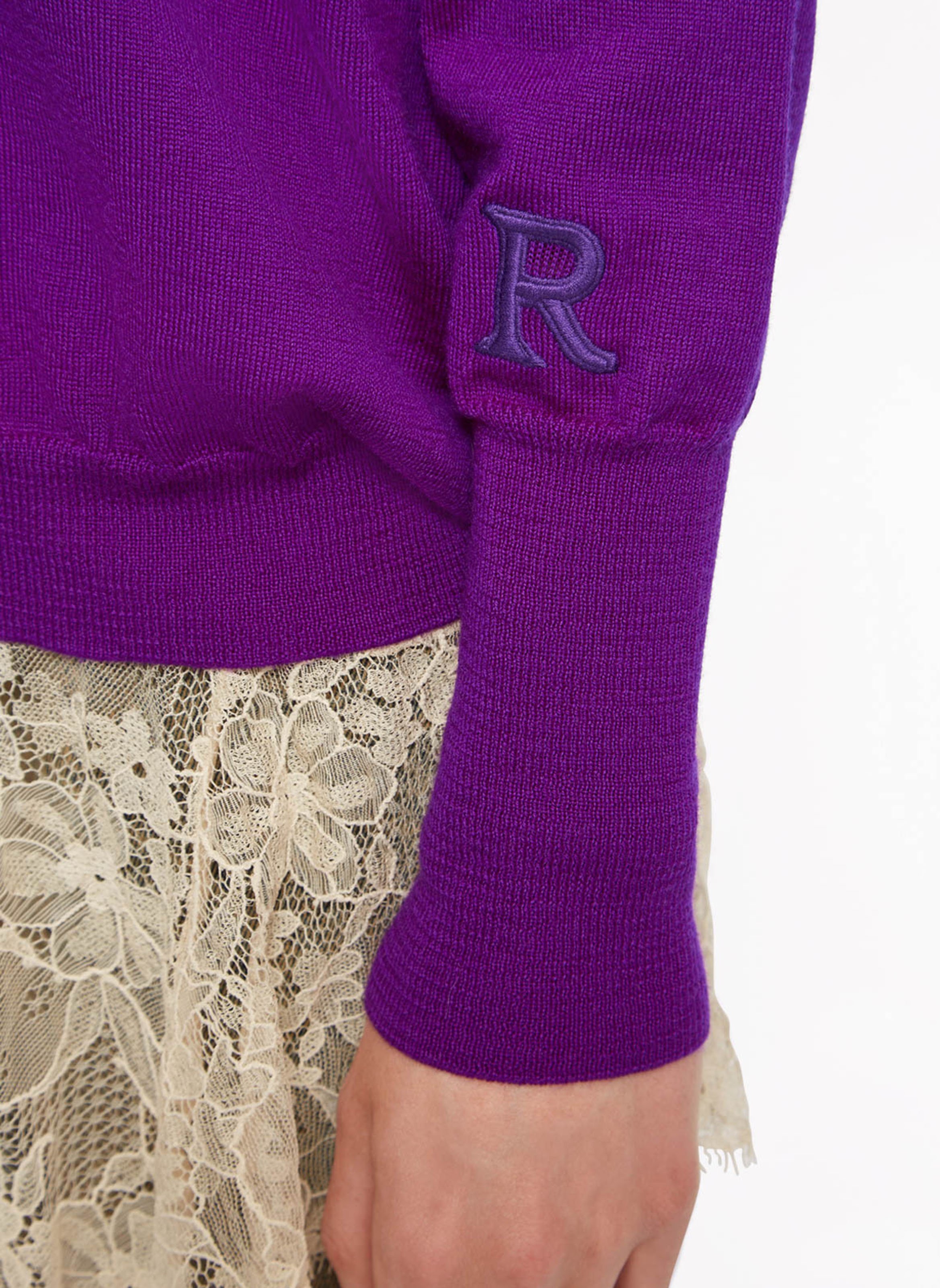 Pull ample col rond brodé en laine vierge ROSEANNA Violet