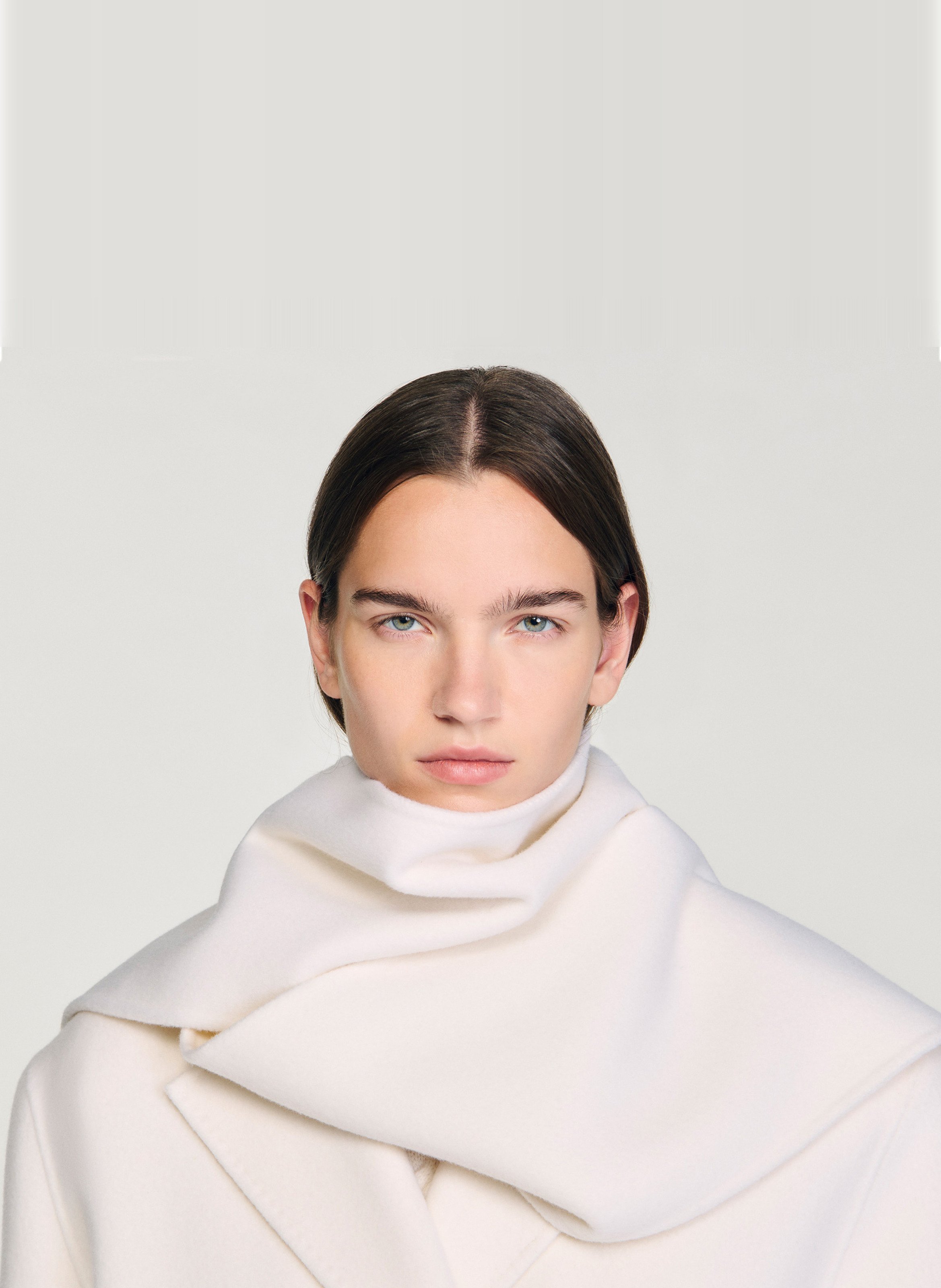 Jas met sjaalkraag van wol SANDRO Wit