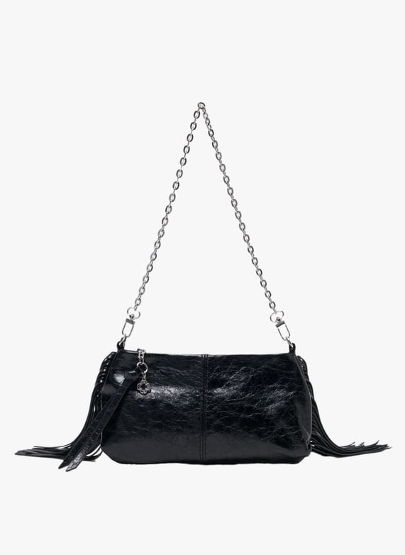 Geschnürte beuteltasche aus strukturiertem leder Schwarz Maje