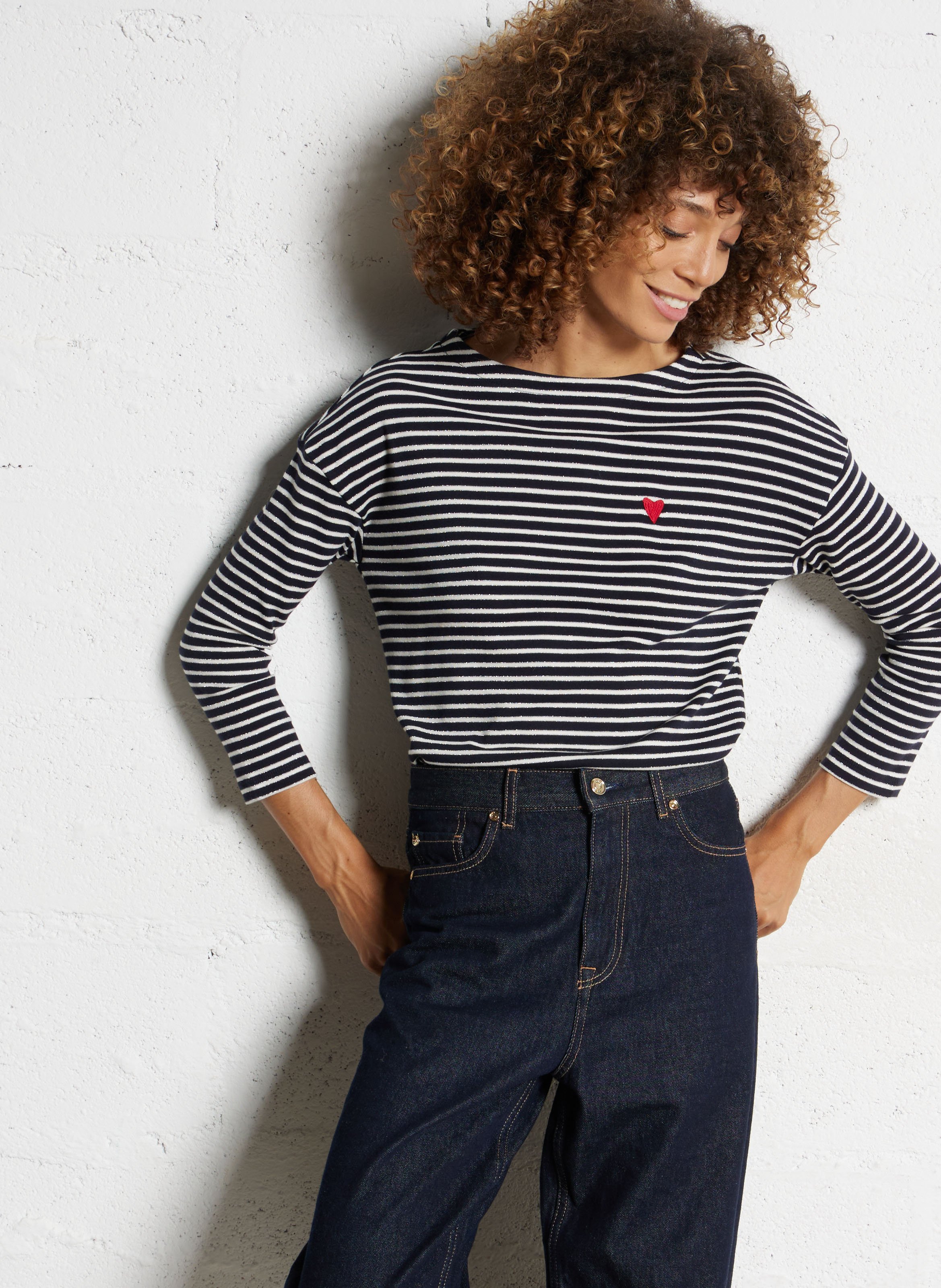 Tee-shirt col bateau en coton mélangé I CODE Bleu