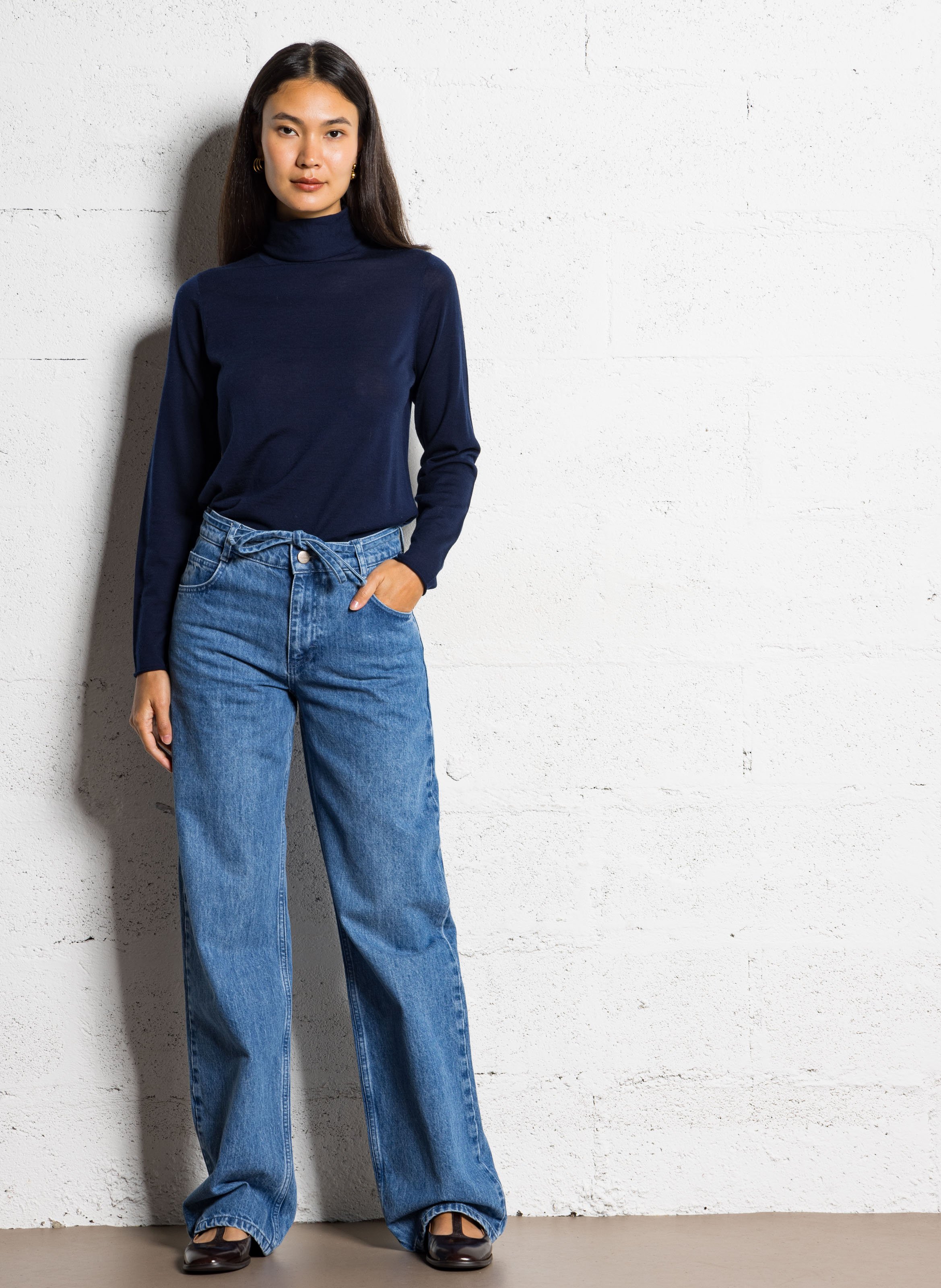 Pull col roulé en laine fine HARTFORD Bleu