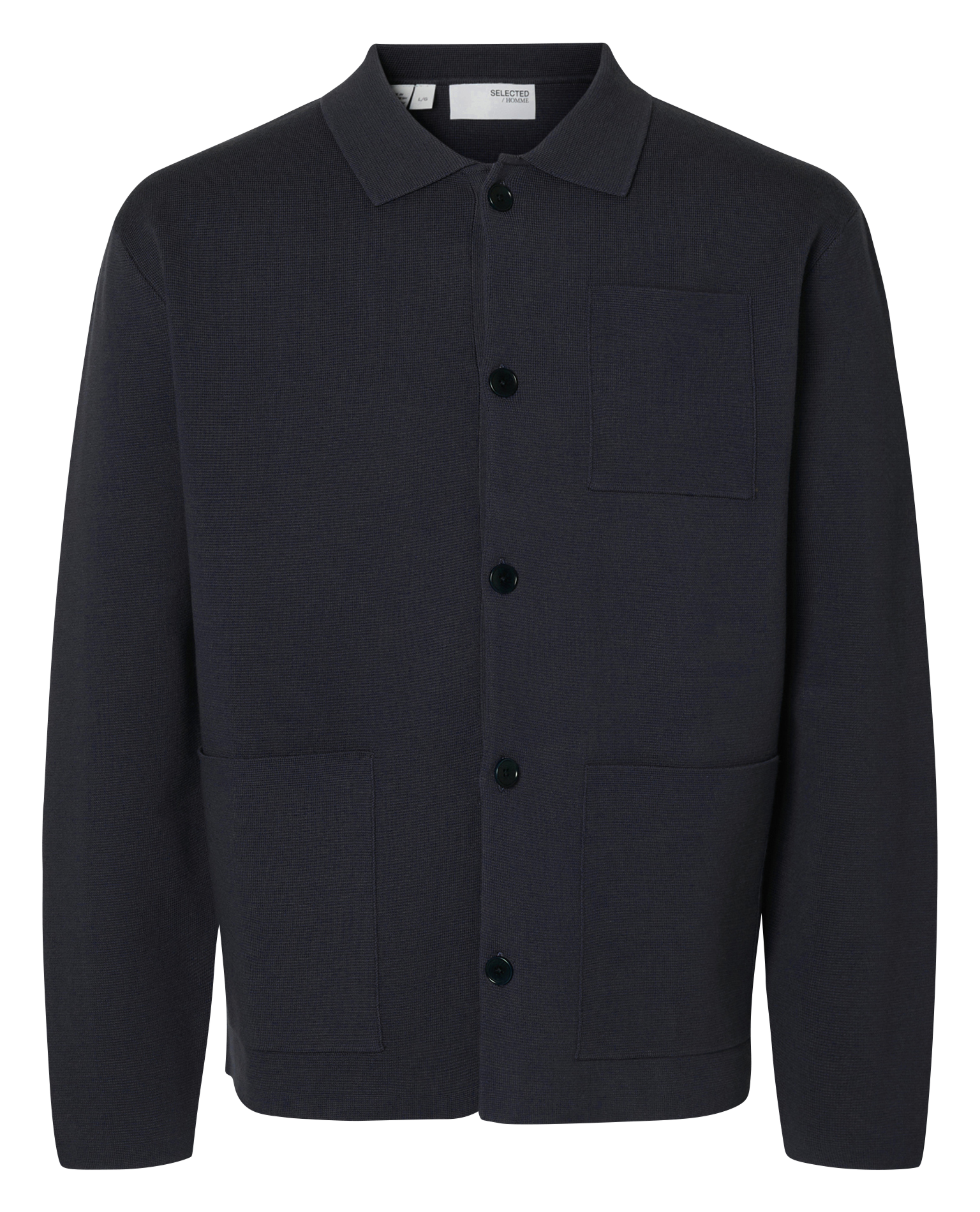 Cardigan droit col classique en coton bio mélangé SELECTED Bleu