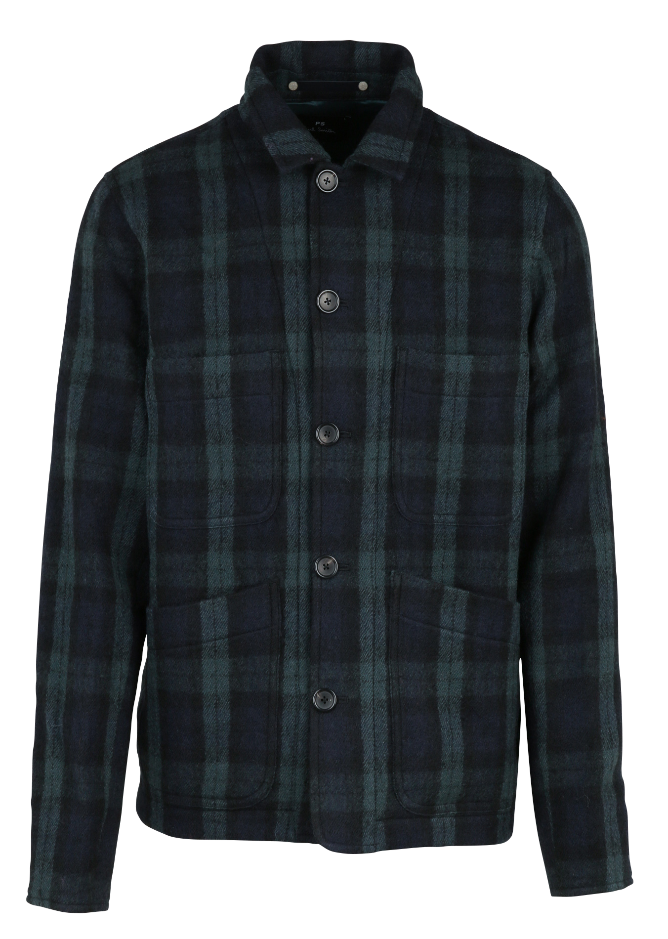 Straight classic collar wool overshirt in check pattern PAUL SMITH Black