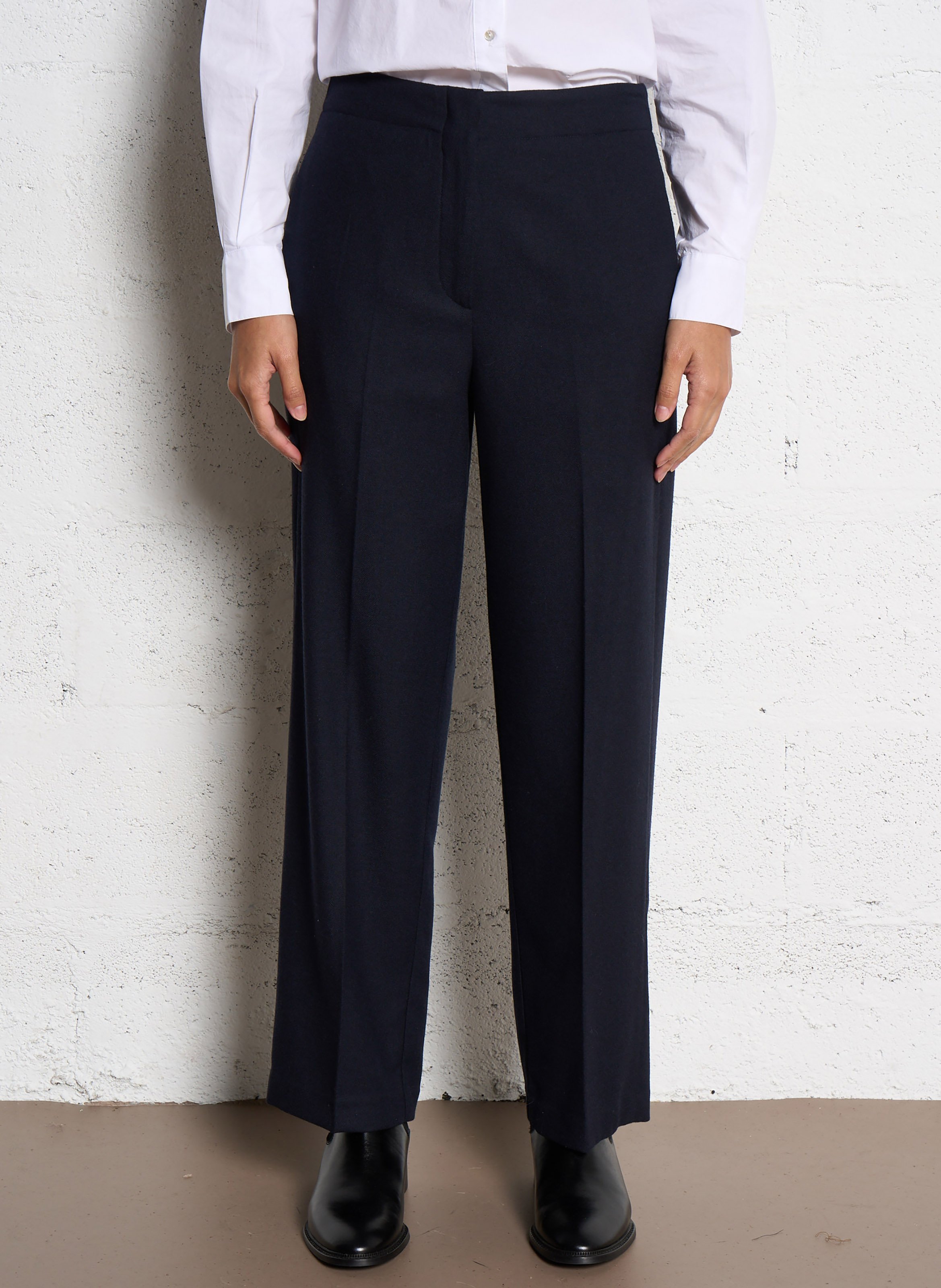 Pantalon droit en flanelle de laine  POMANDERE Bleu