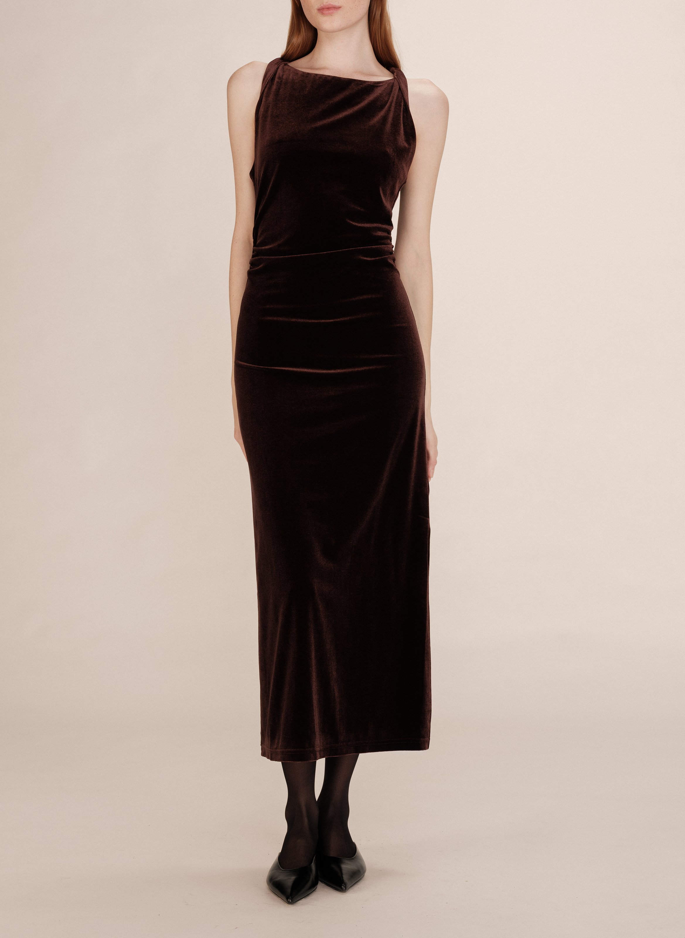 Sleeveless draped velvet dress GRACE ET MILA