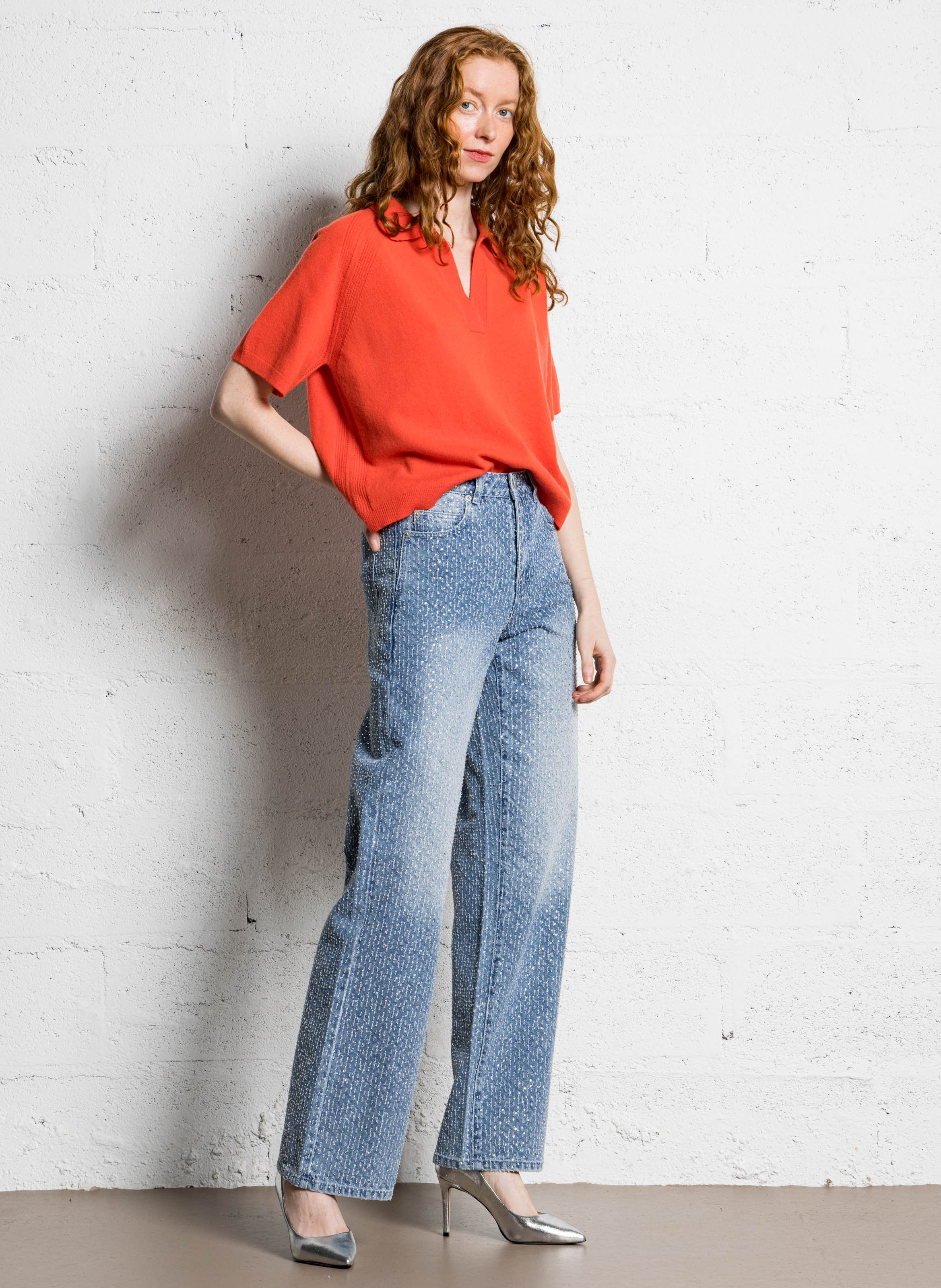 Pull ample uni en laine SUNCOO Rouge