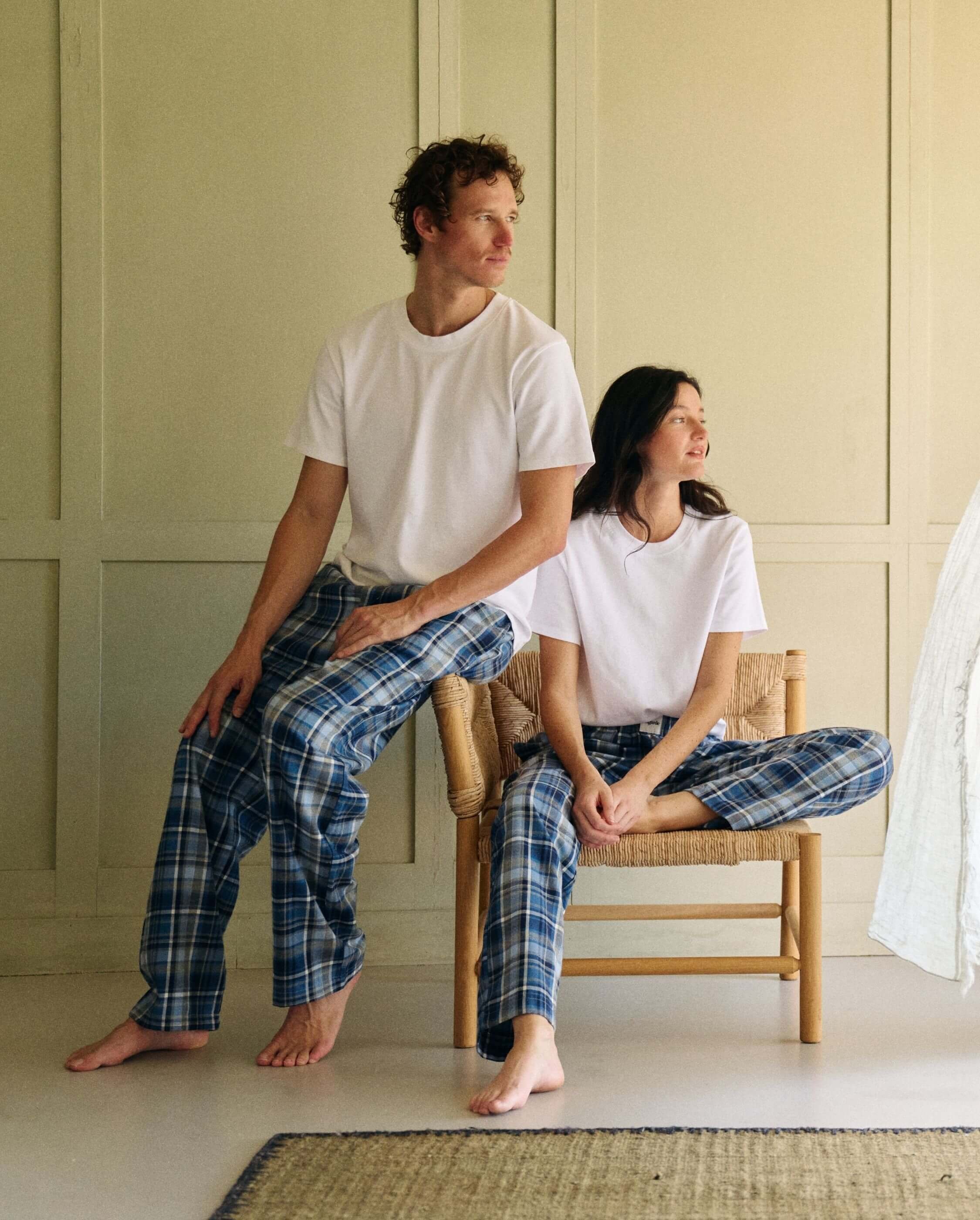 Women's organic cotton trousers, blue tartan ANGARDE Blue