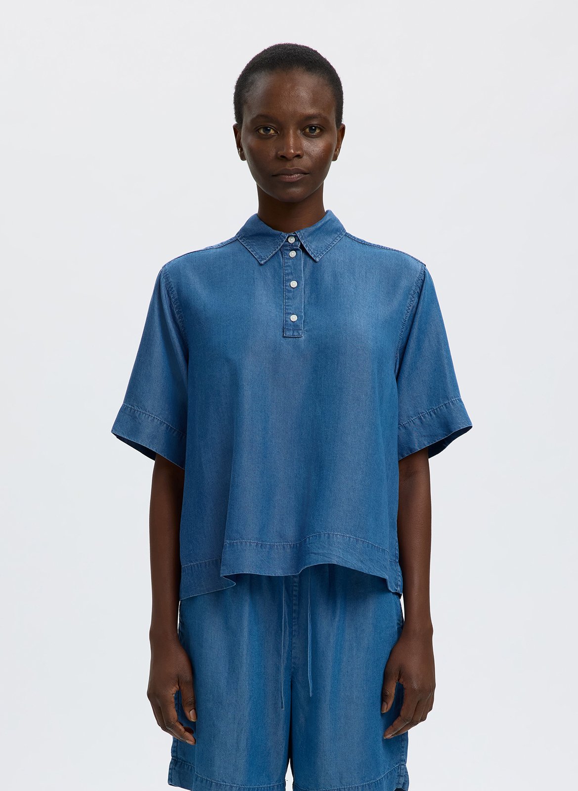 Loose-fitting polo top SELECTED Blue