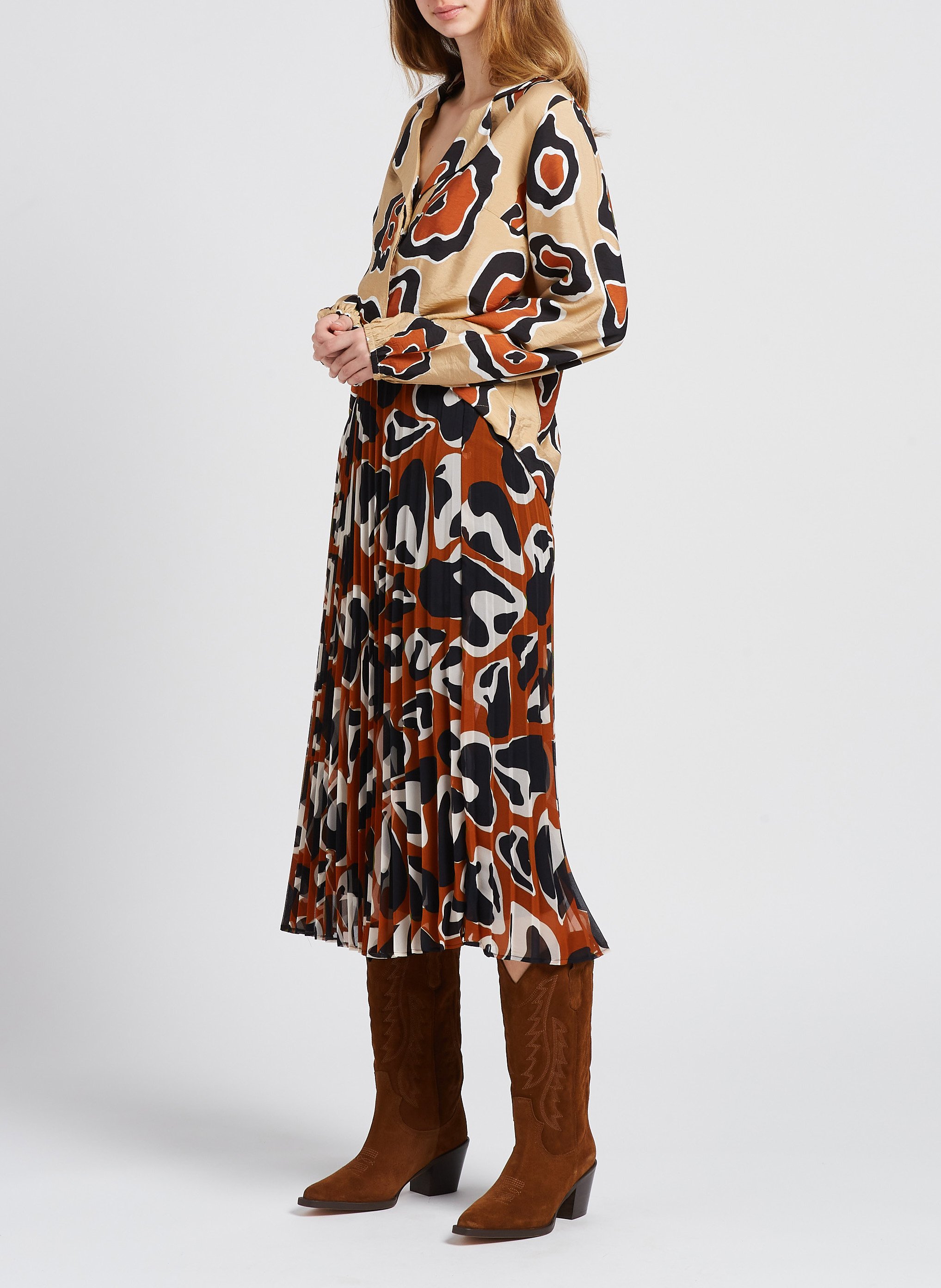 Chemise col V imprimée  OBJECT Marron