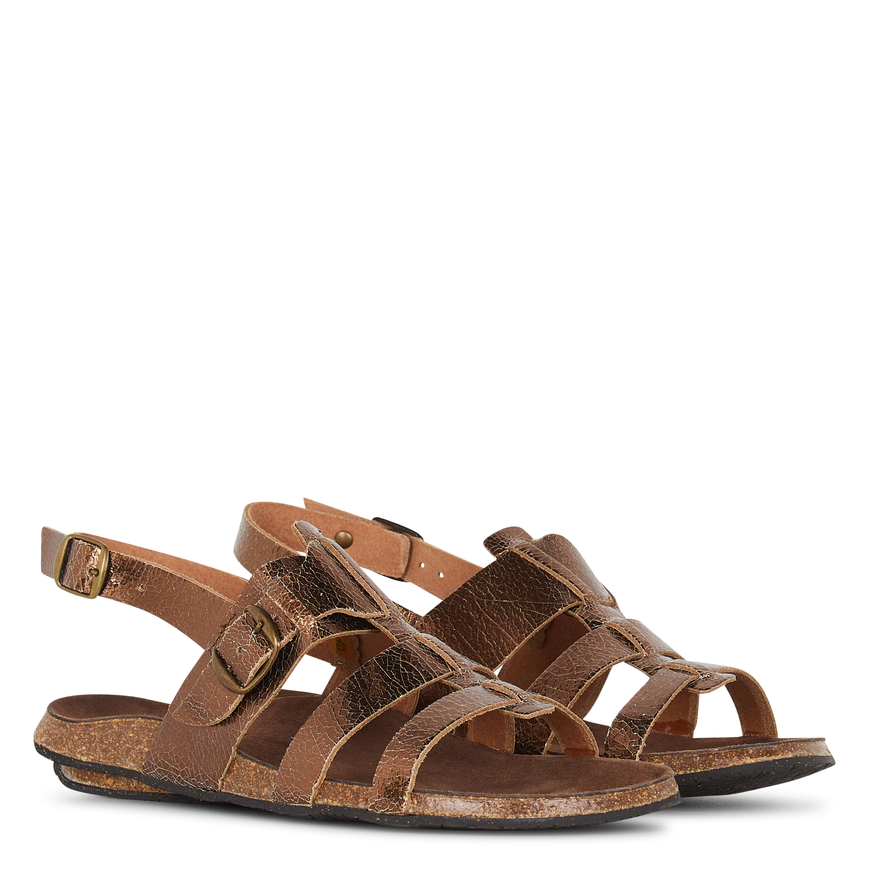 Flache Ledersandalen mit mehreren Riemchen BOSABO Braun