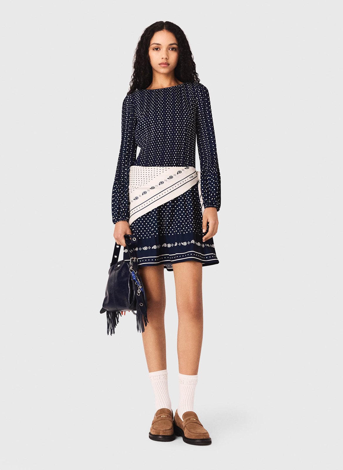 Korte jurk met boothals en stippenmotief MAJE Blauw