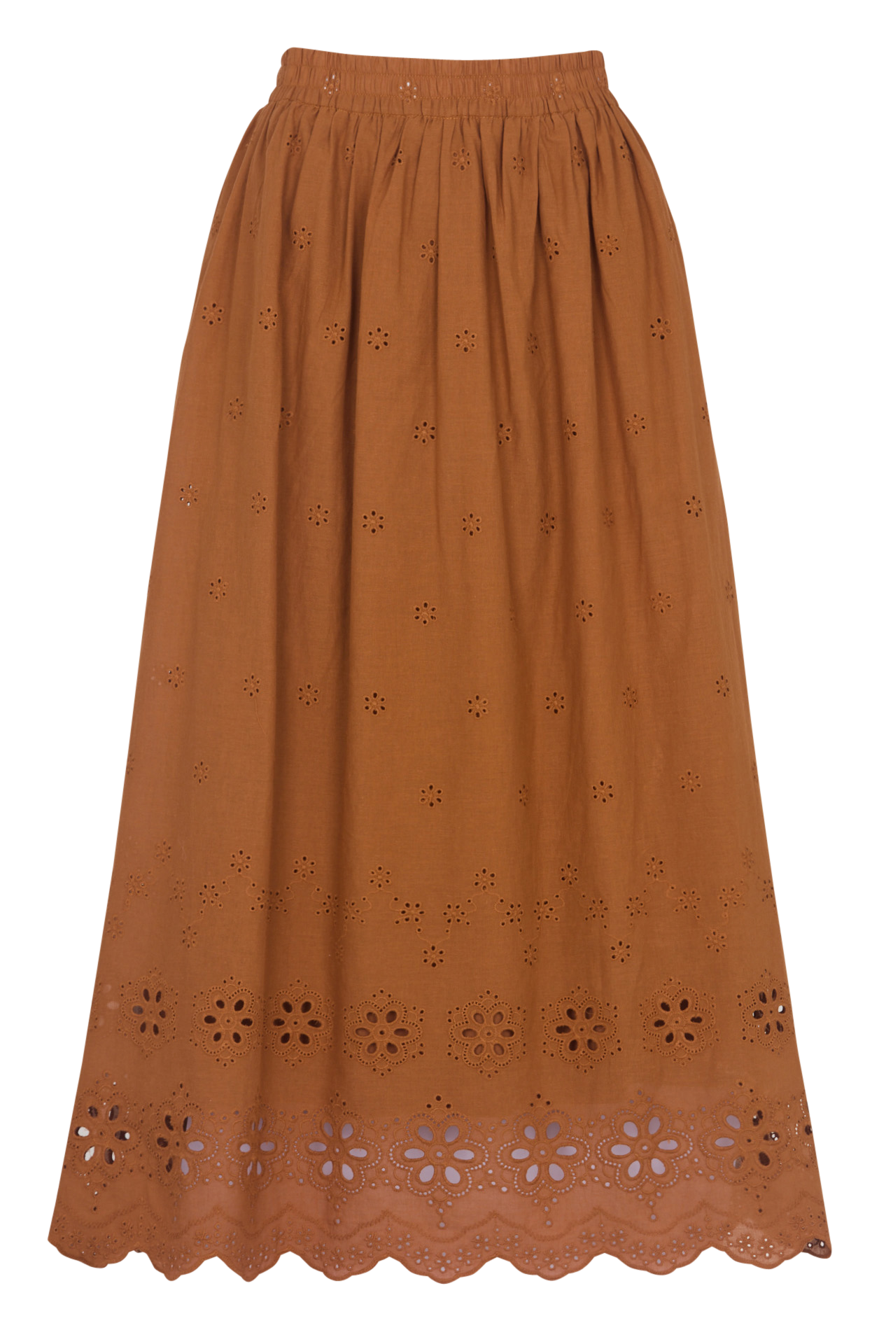 Jupe midi en coton brodé SEE U SOON Marron