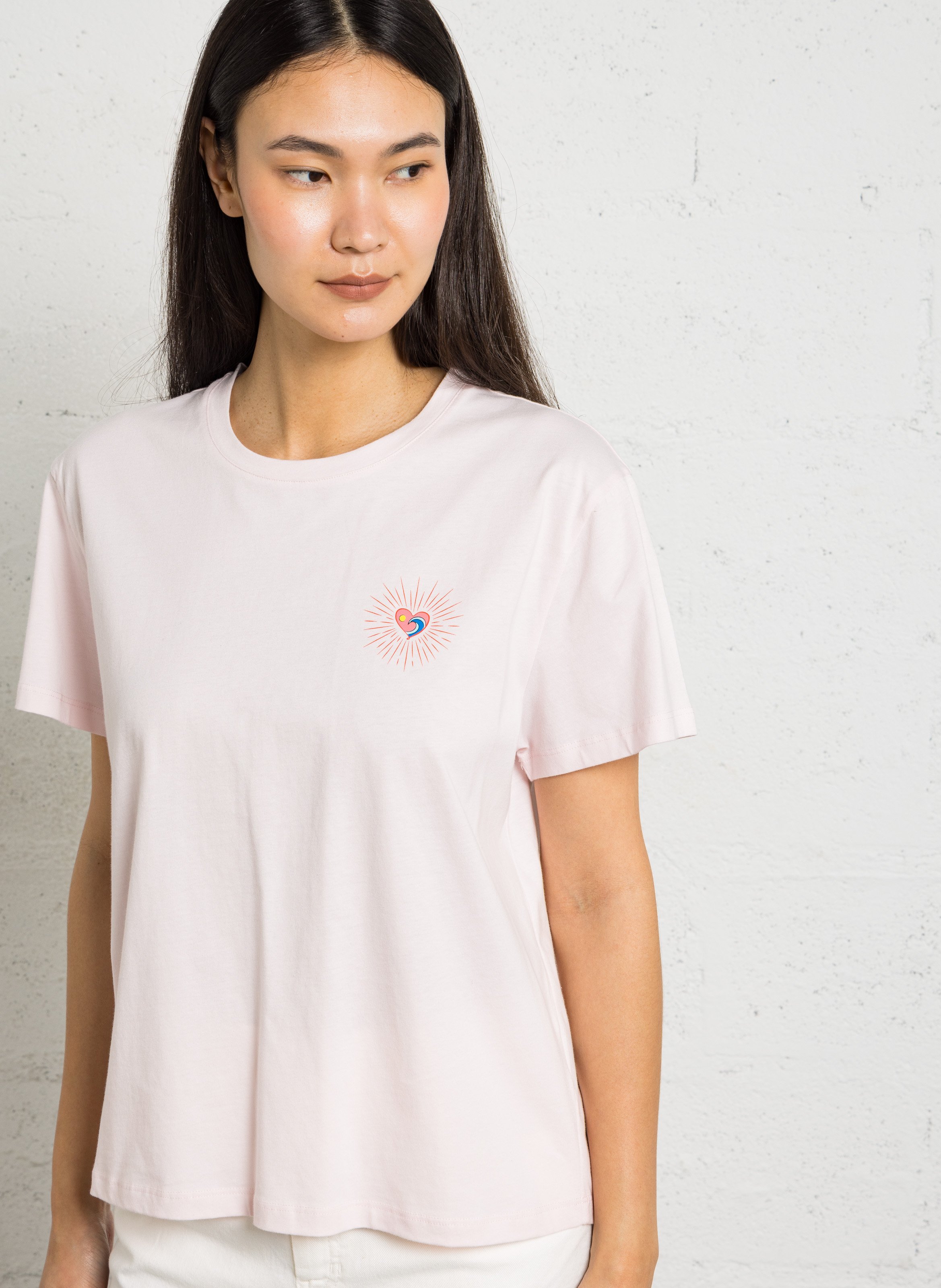 Tee-shirt droit col rond sérigraphié en coton LA PETITE ETOILE Rose