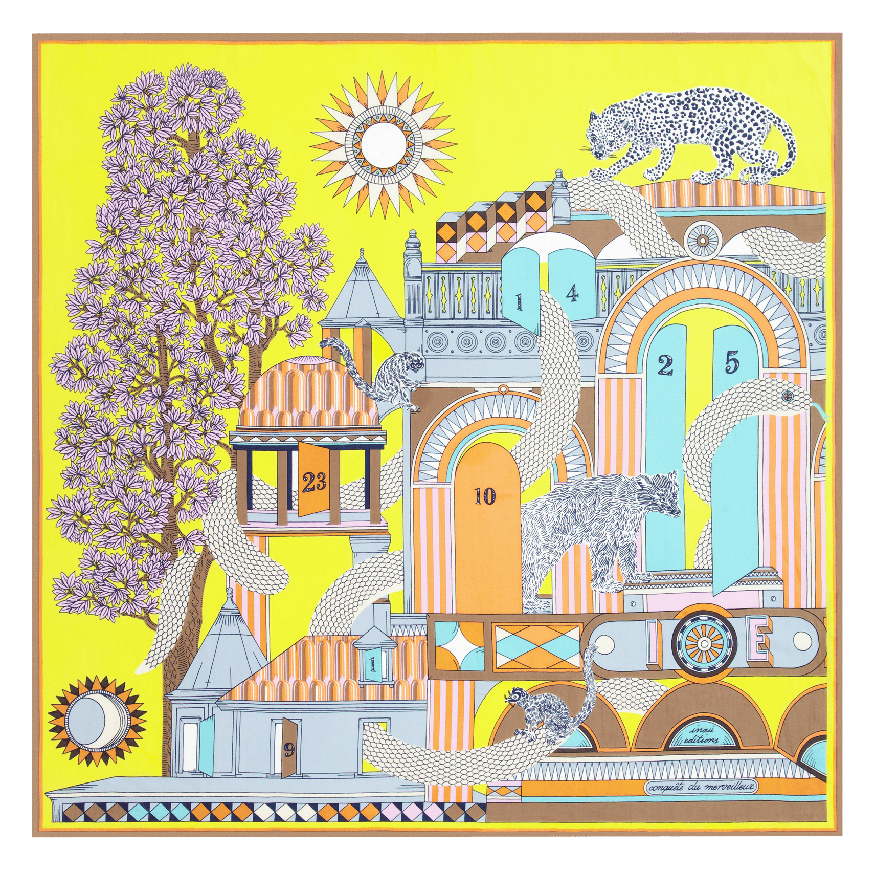 Carré imprimé en coton et soie INOUI EDITIONS Jaune