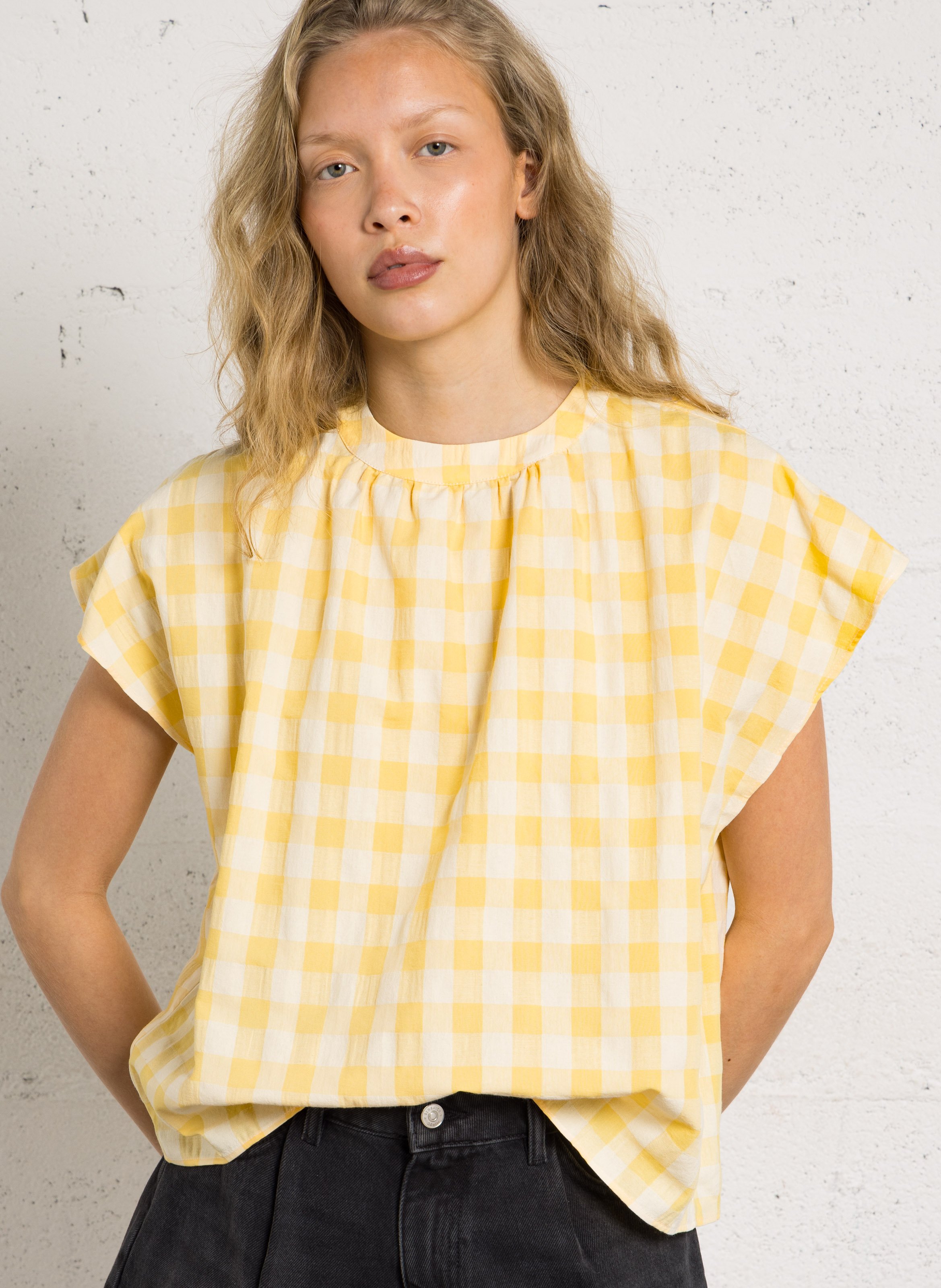 Rundhals-Top aus Baumwoll-Mix BELLEPIECE Gelb