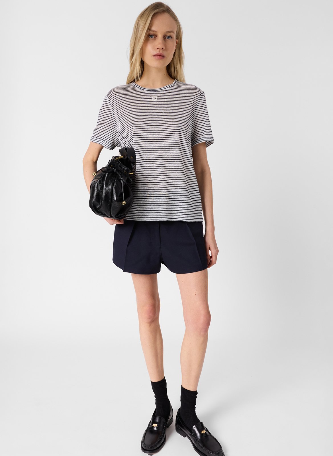 Tee-shirt droit col rond en lin et coton GERARD DAREL Bleu