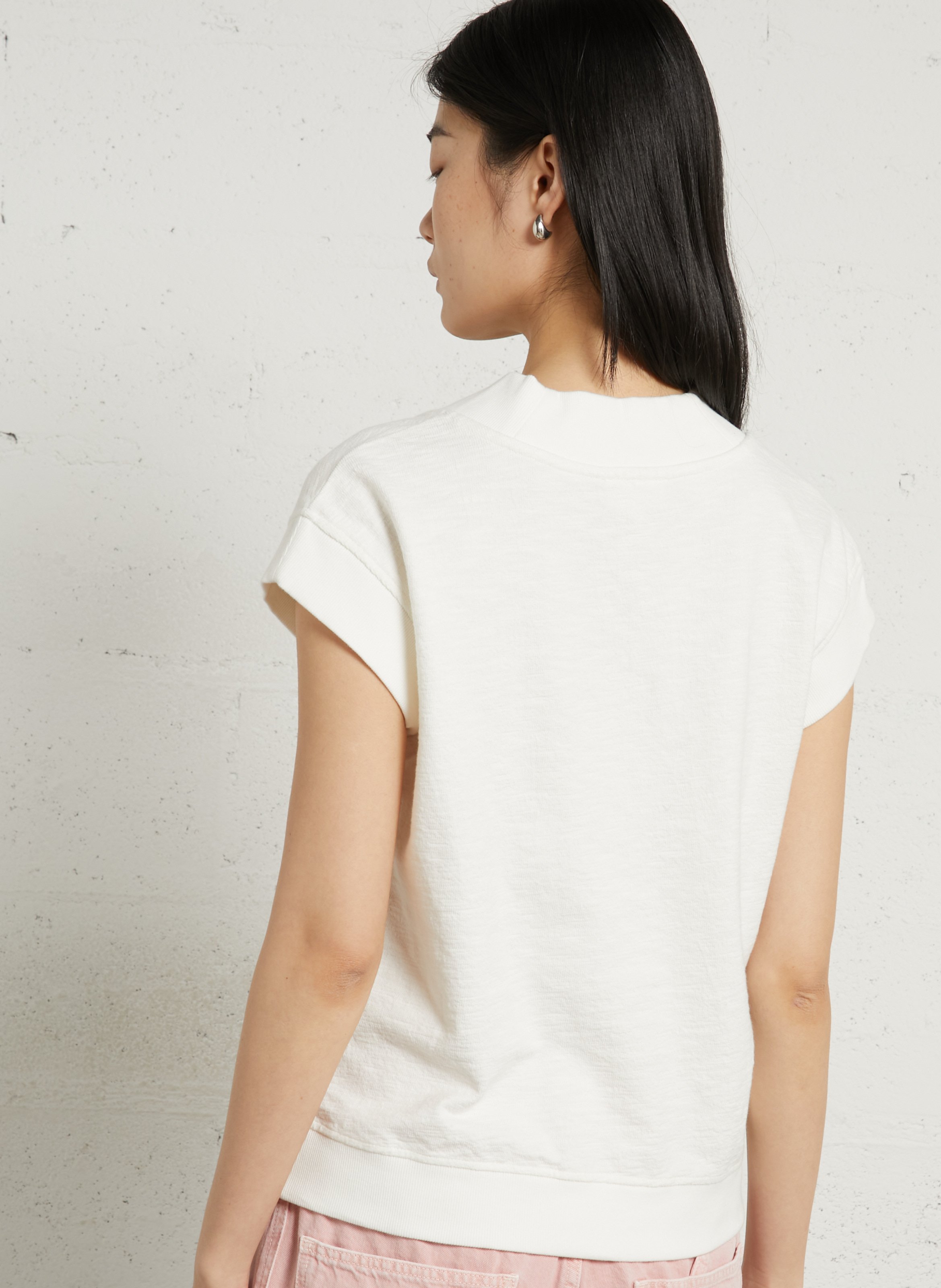 Straight V-neck cotton sweatshirt MAISON 123 White