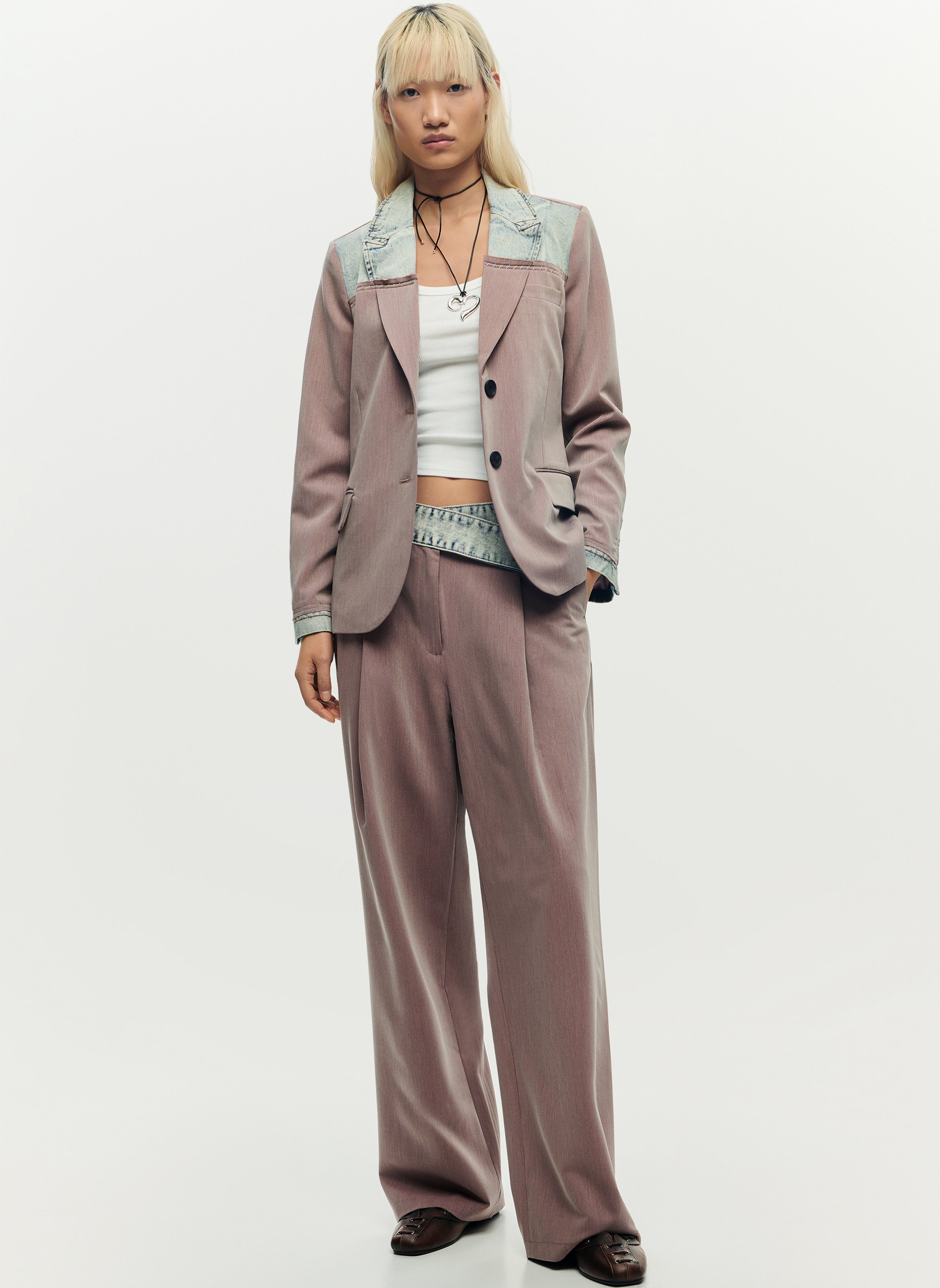 Pantalon à pinces uni taille asymétrique DESIGUAL Rouge