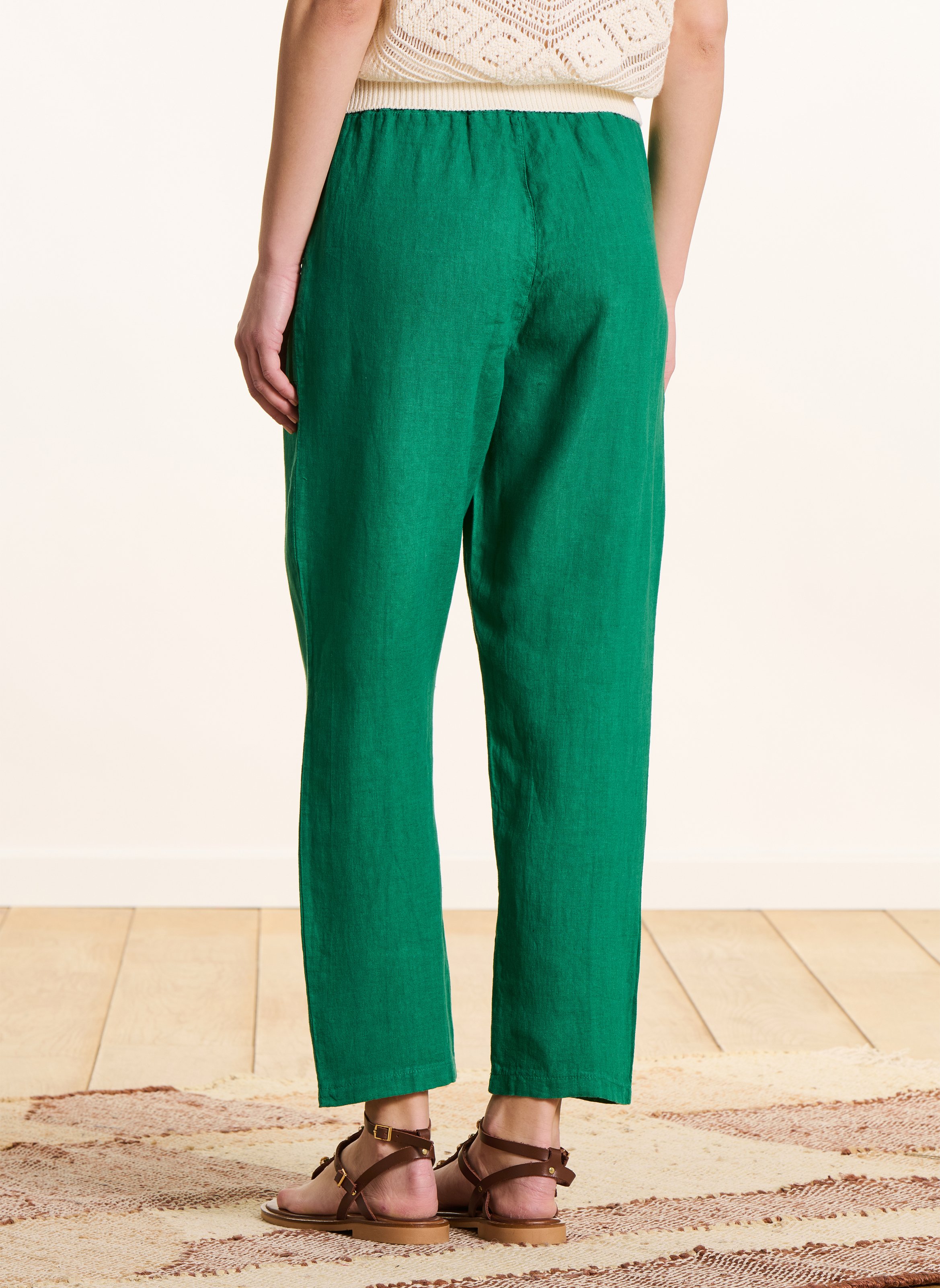 Pantalon large taille haute en lin LA FEE MARABOUTEE Vert