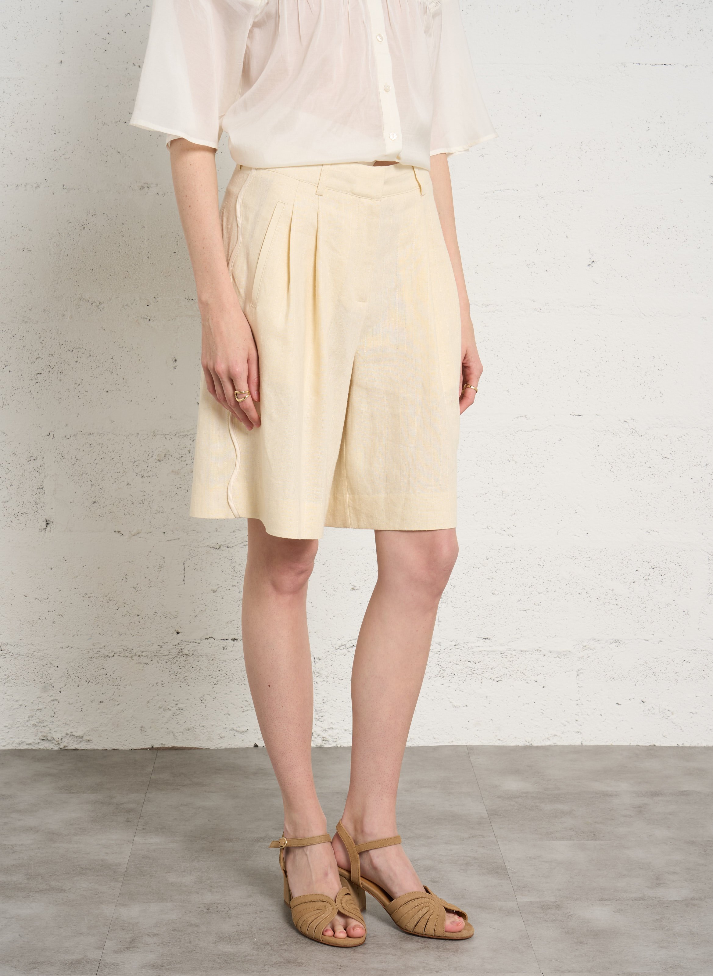 Recht short met hoge taille | linnenblend FABIENNE CHAPOT Wit