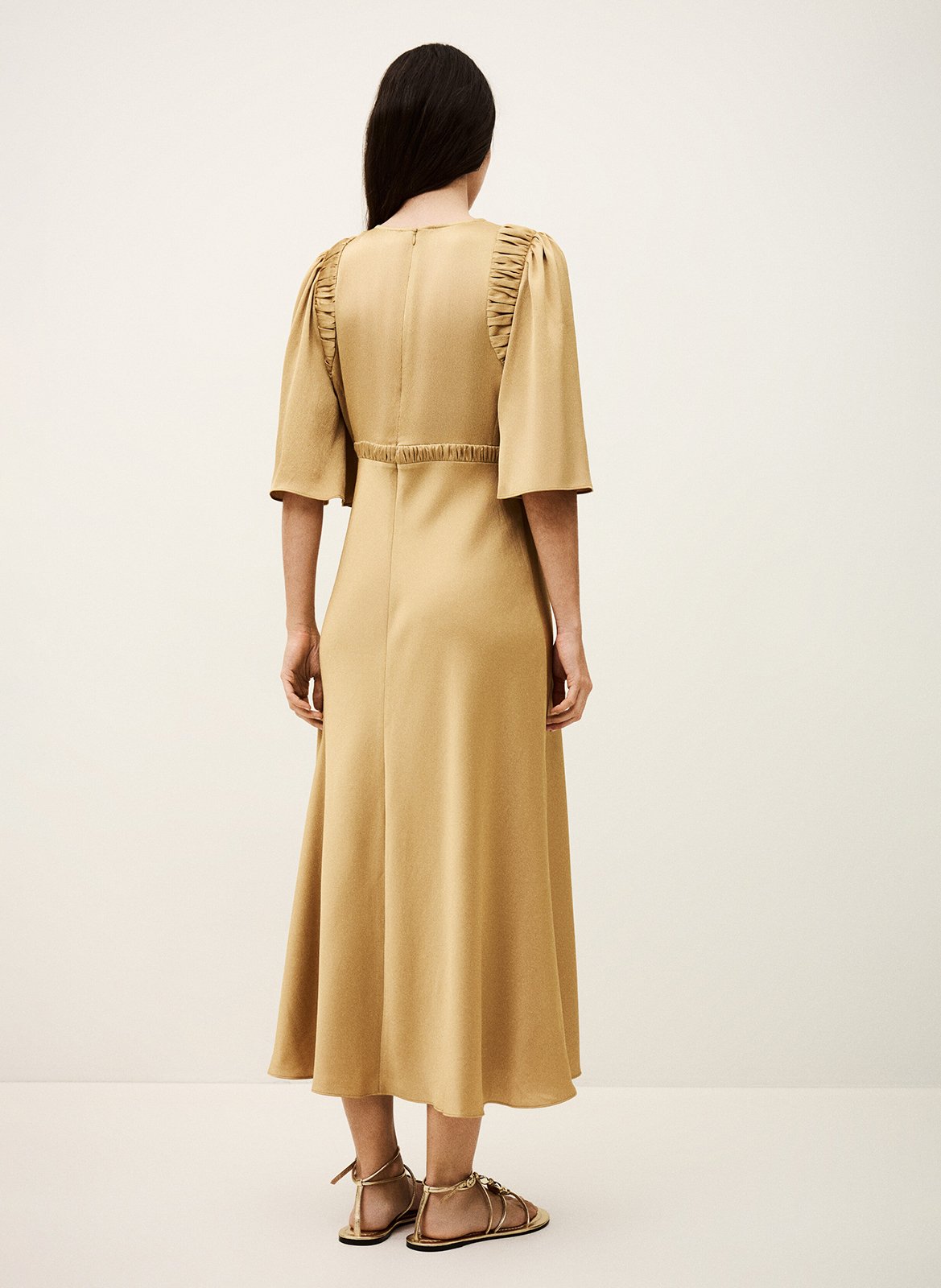 Midi satijnen jurk met V-hals BA&SH Bruin