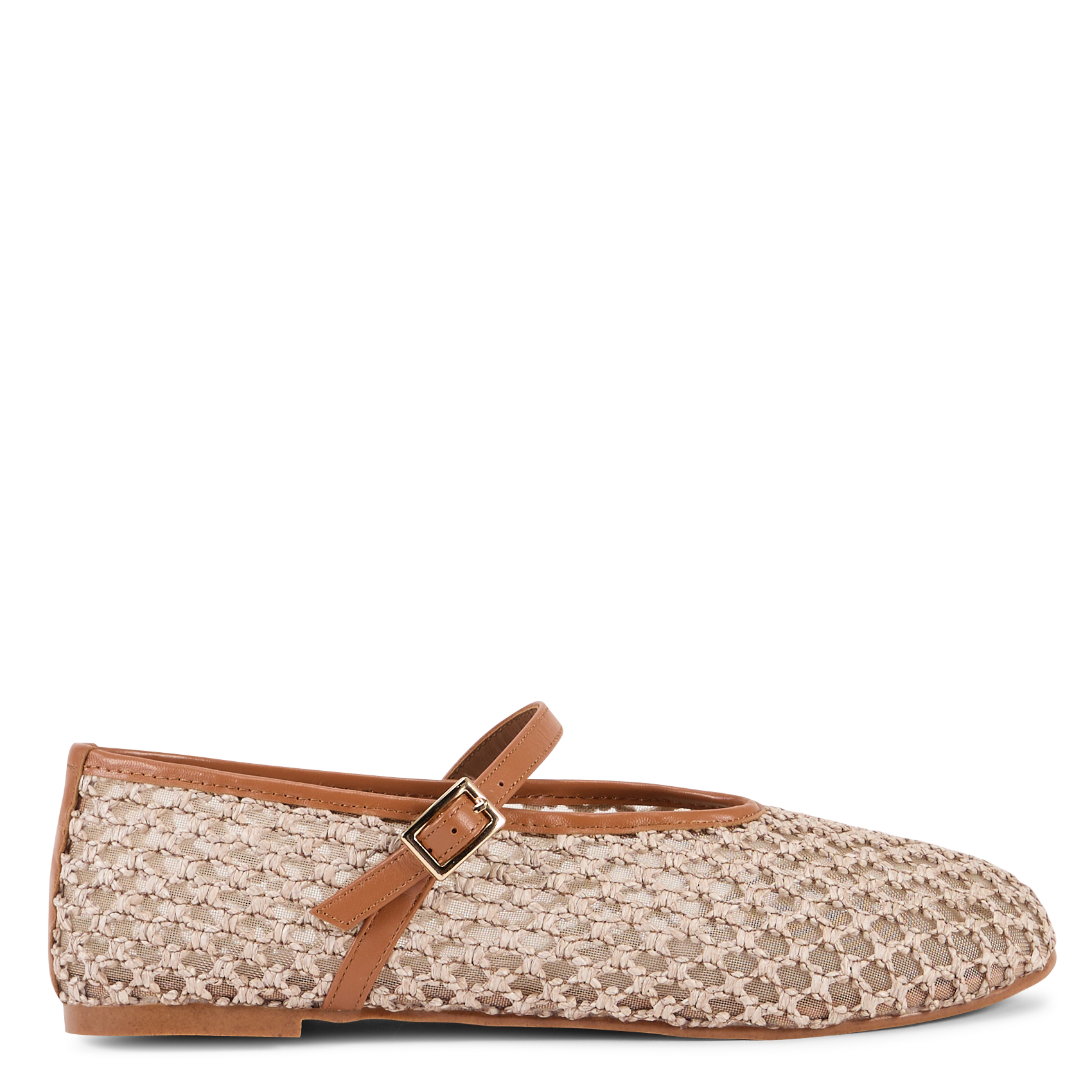 Doorgestikte ballerina's met enkelbandje TORAL Beige