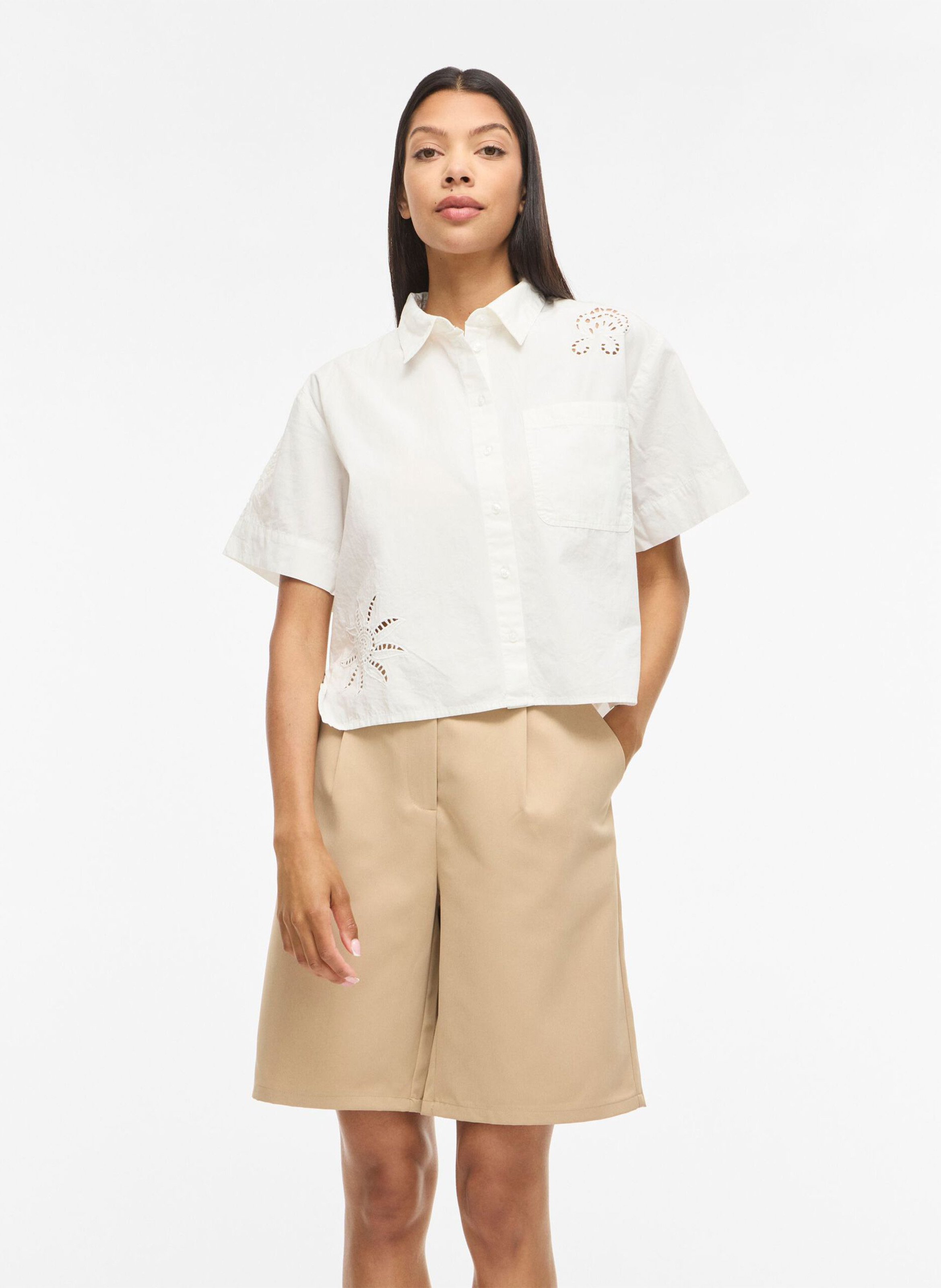 Korte mouwen blouse met borduursels VILA Wit