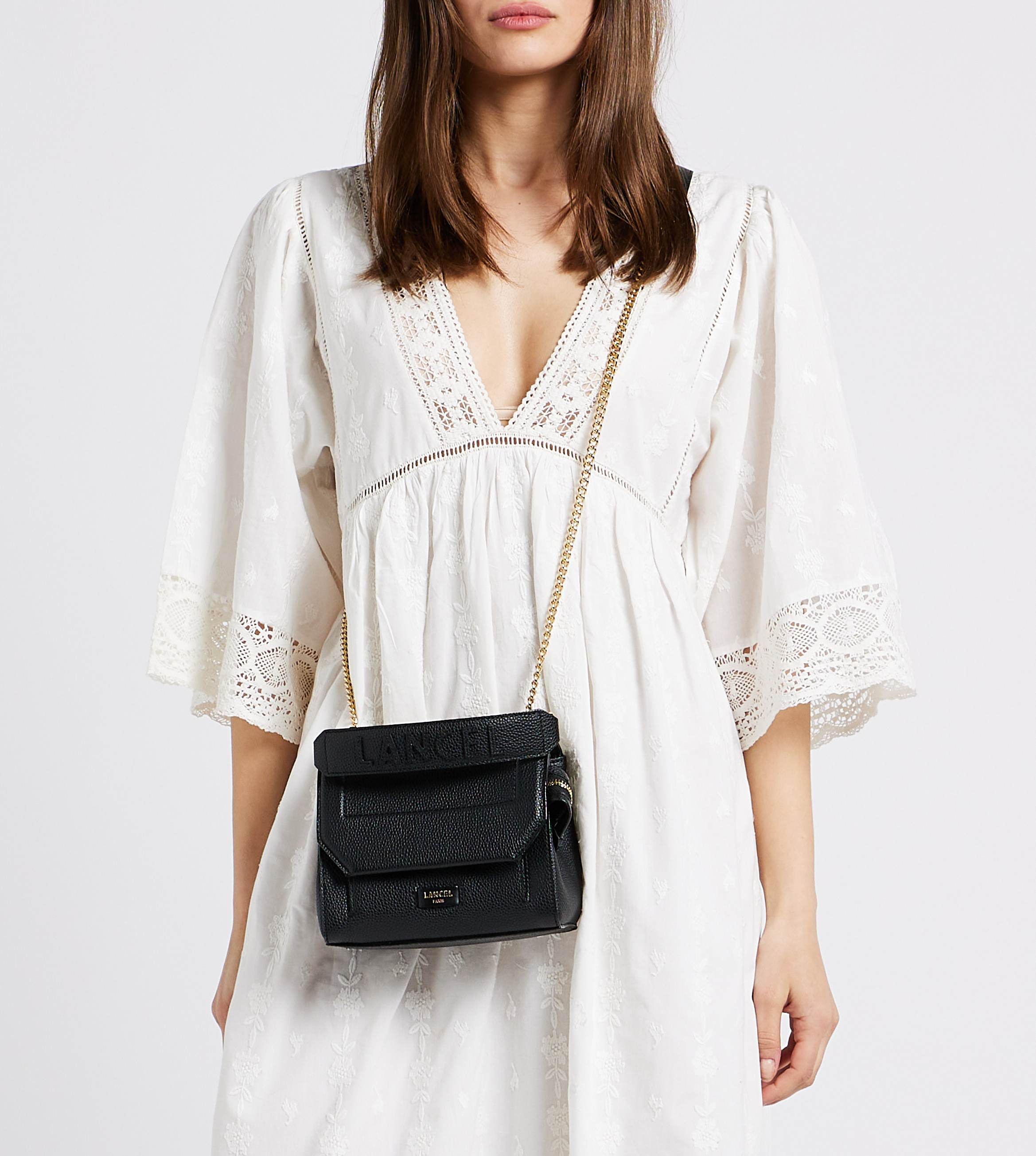 Small grained leather bag with flap LANCEL Black