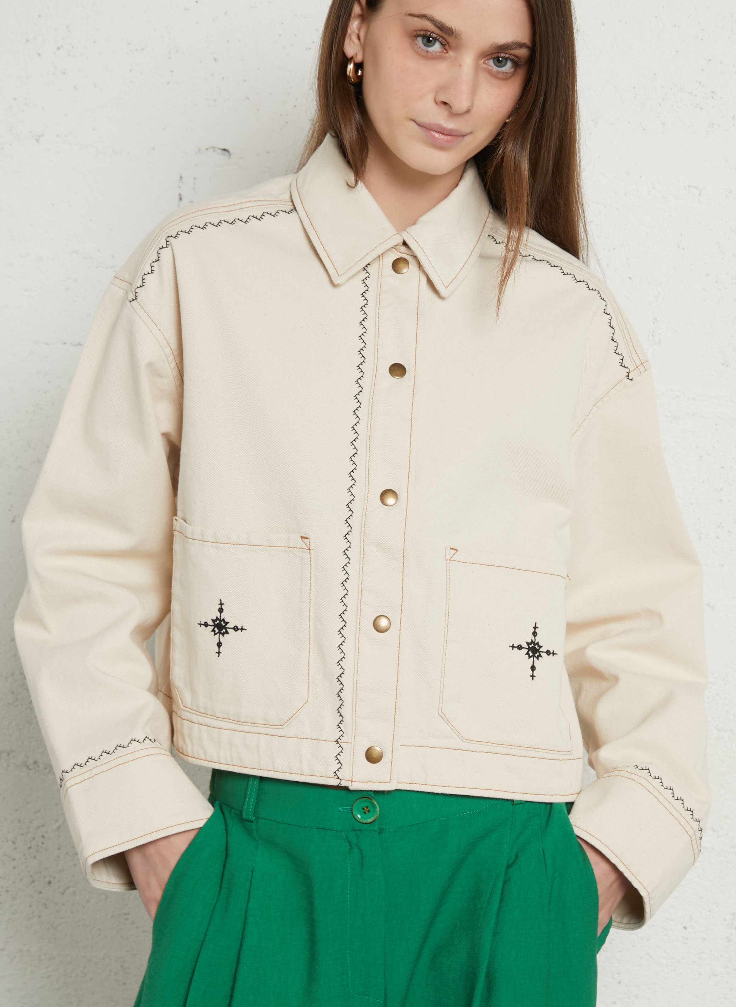 Veste col classique en coton TINSELS Beige