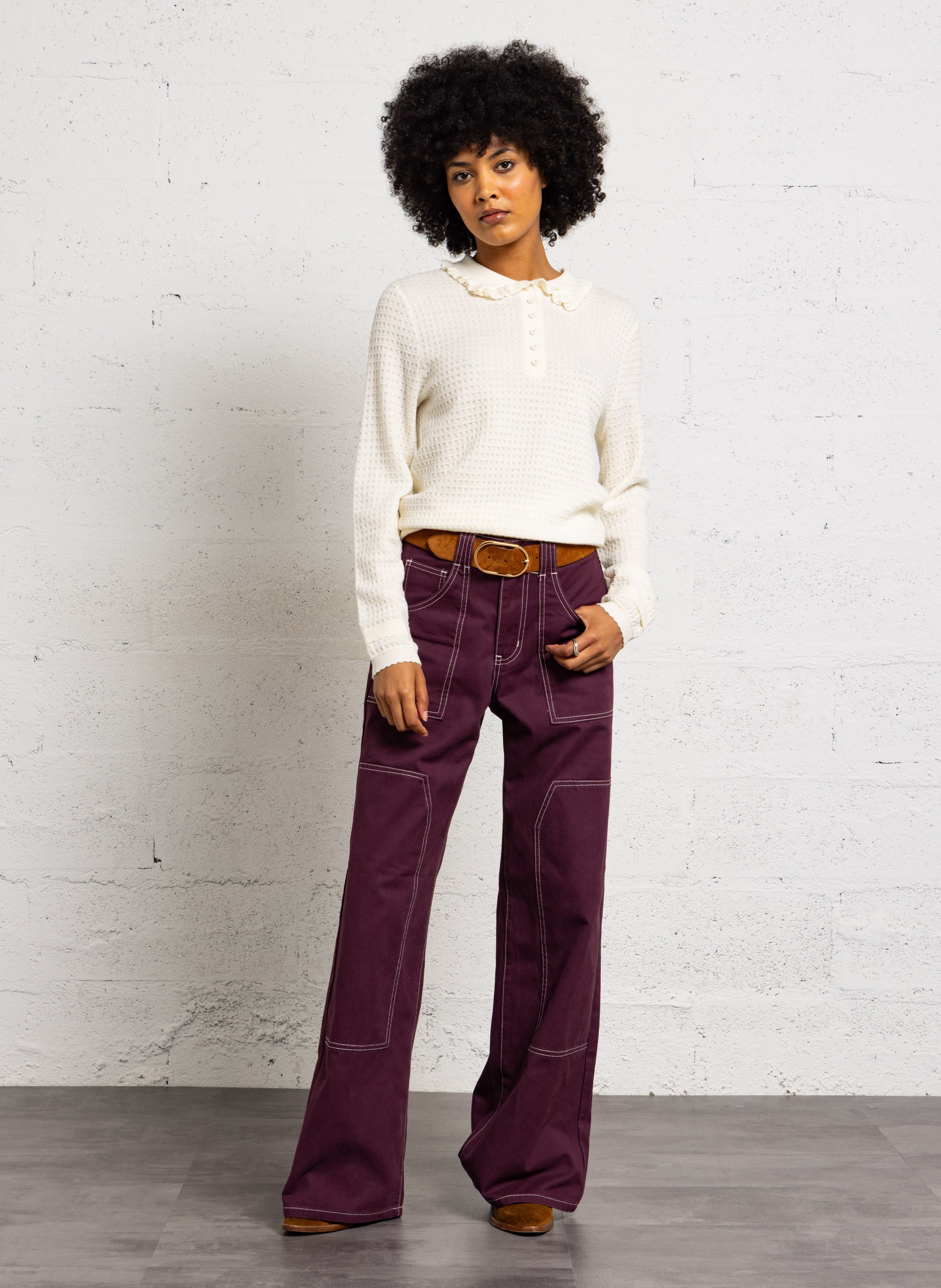 Straight fit classic knit sweater SUNCOO White
