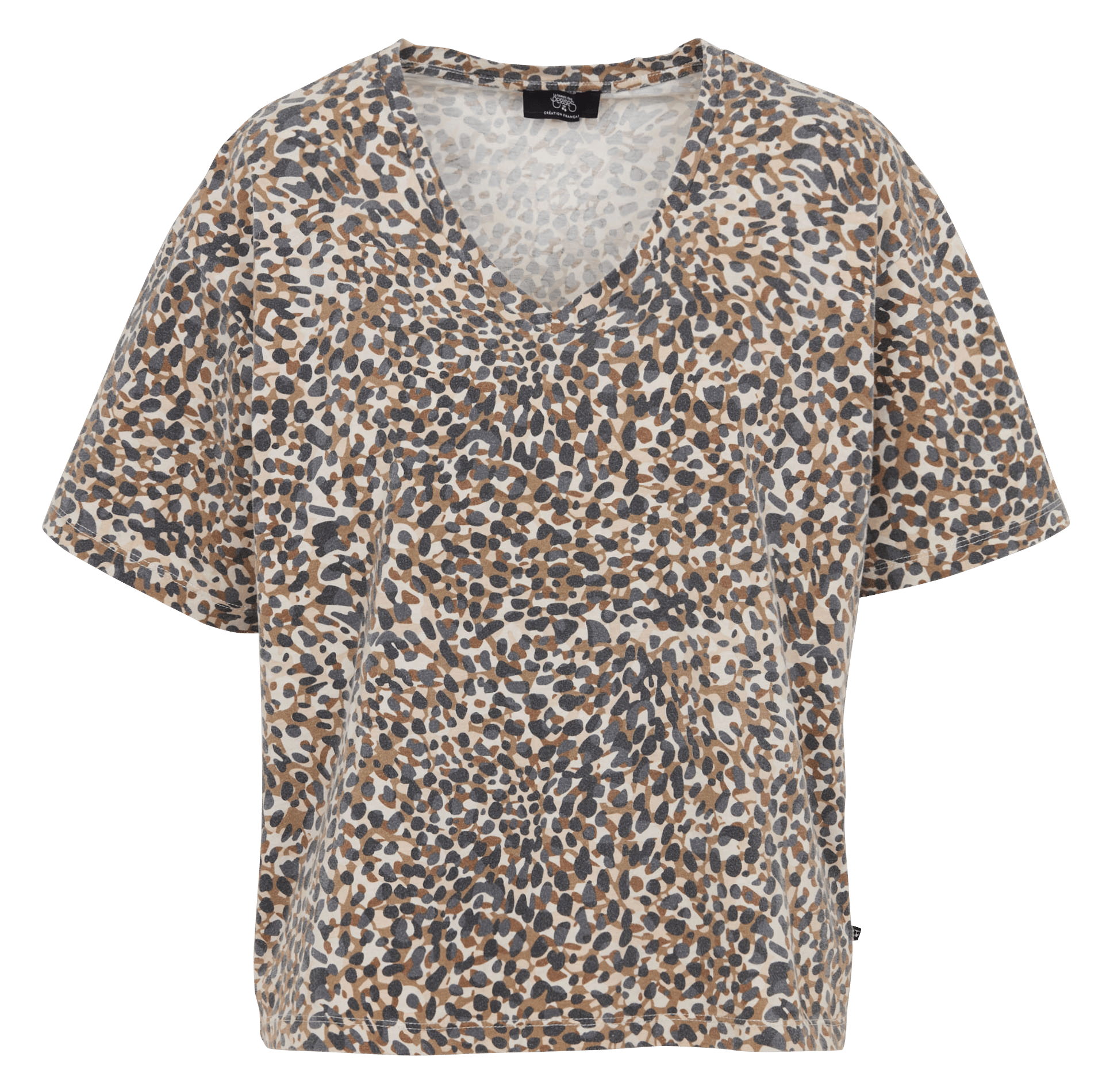 Tee-shirt col V en coton LE TEMPS DES CERISES Marron