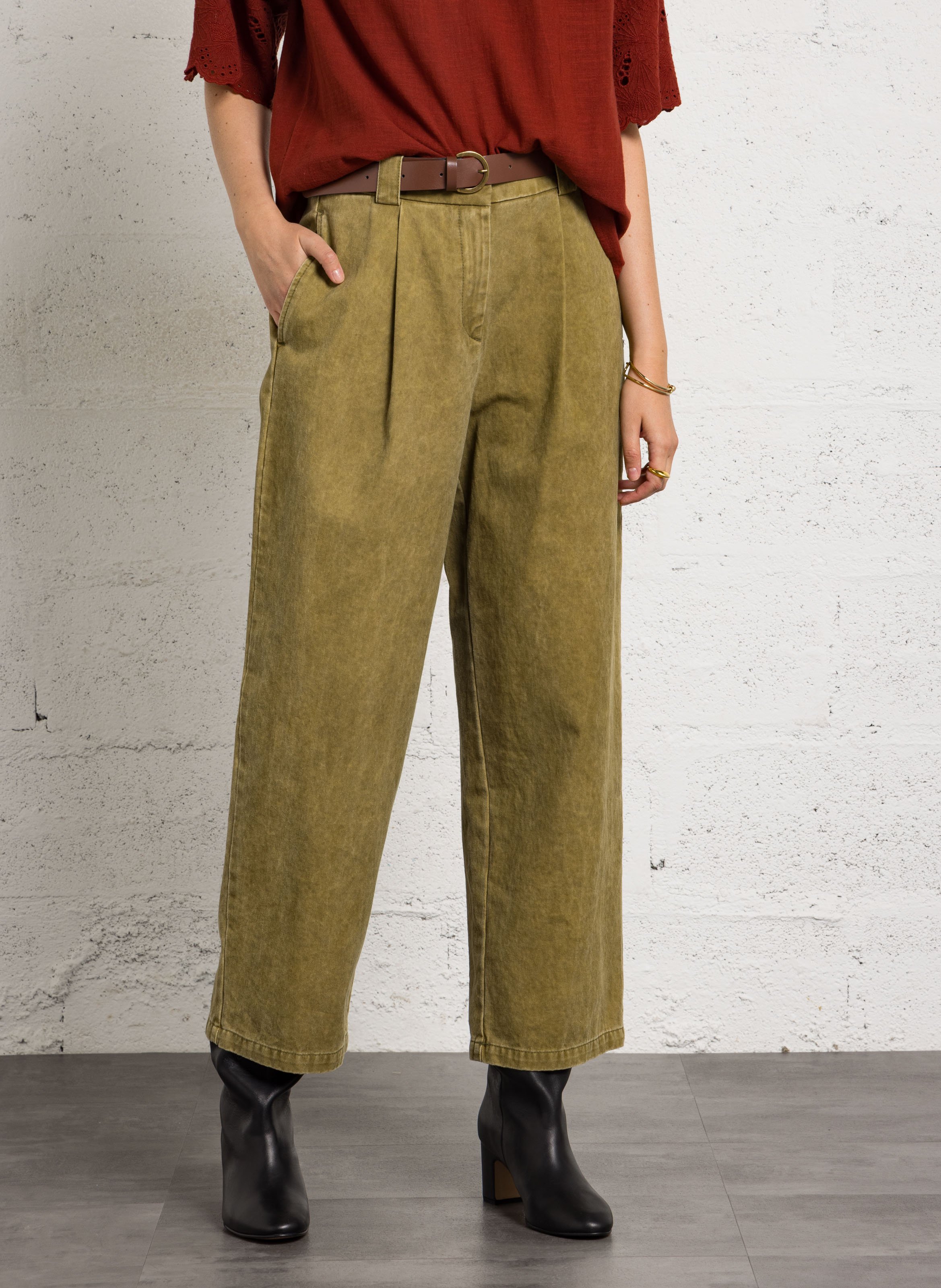 Wide-leg cotton pants PLEASE Khaki