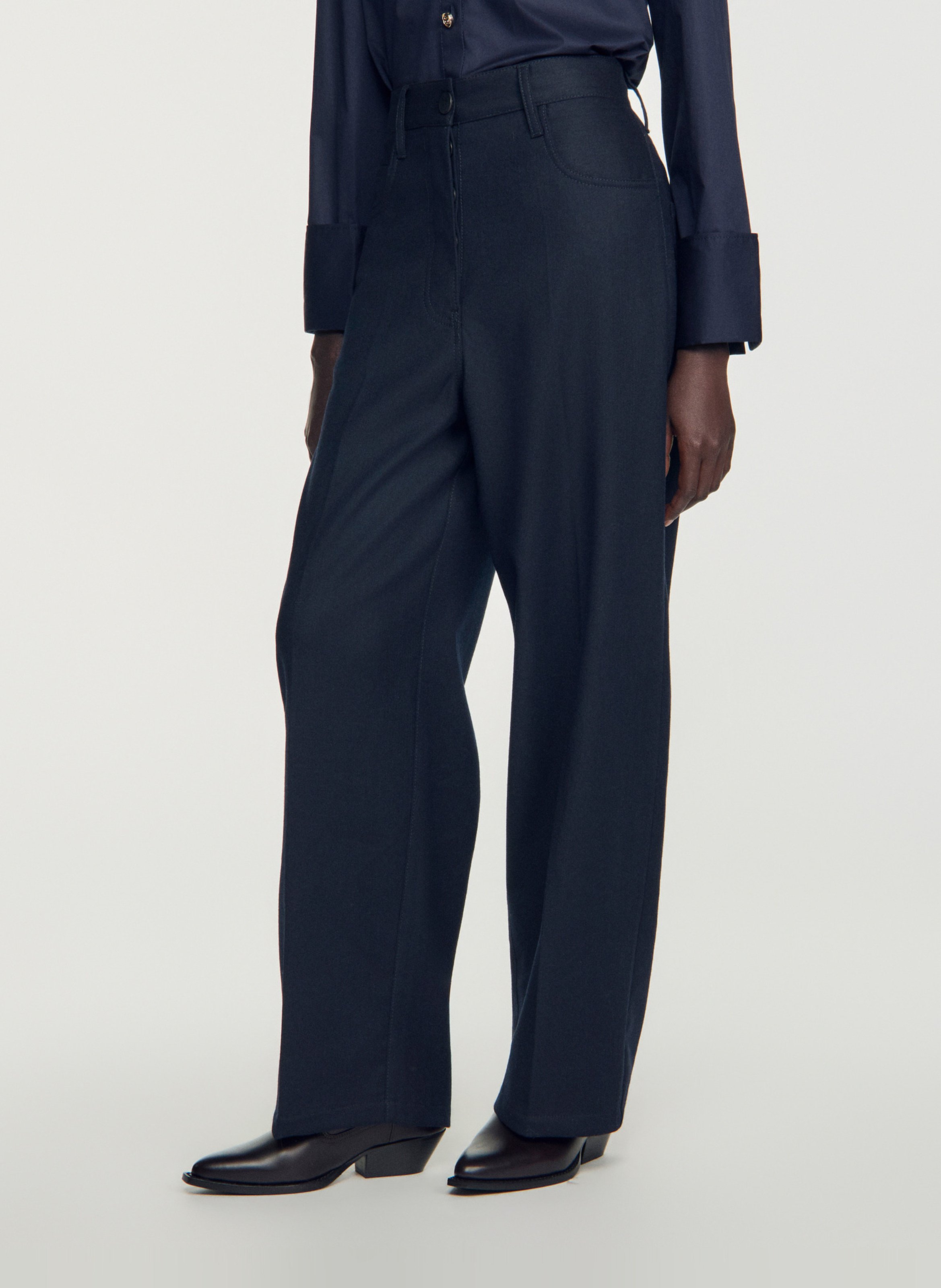Pantalon droit en laine mélangée SANDRO Bleu