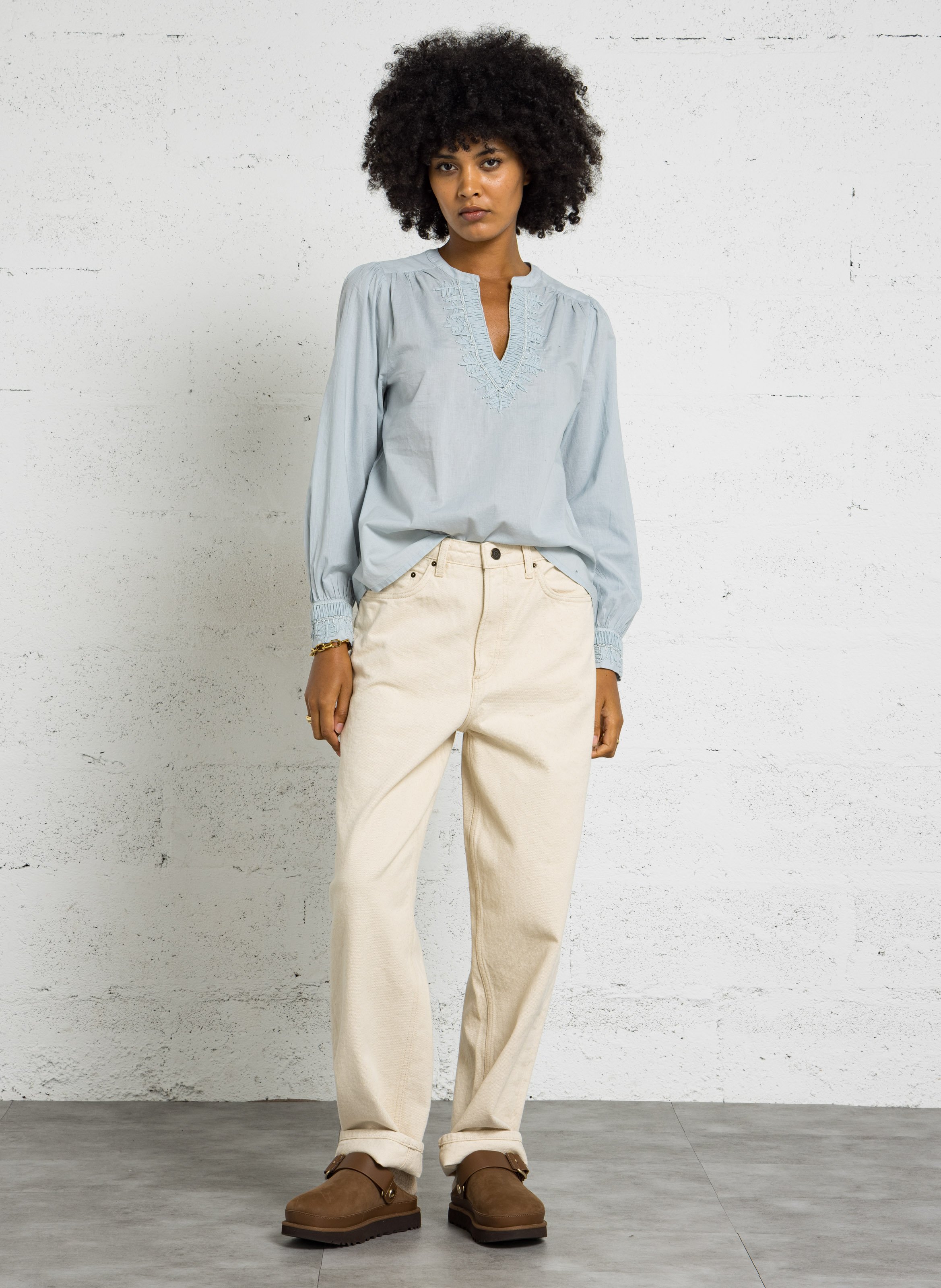 Blouse avec broderie en coton MAISON 123 Bleu