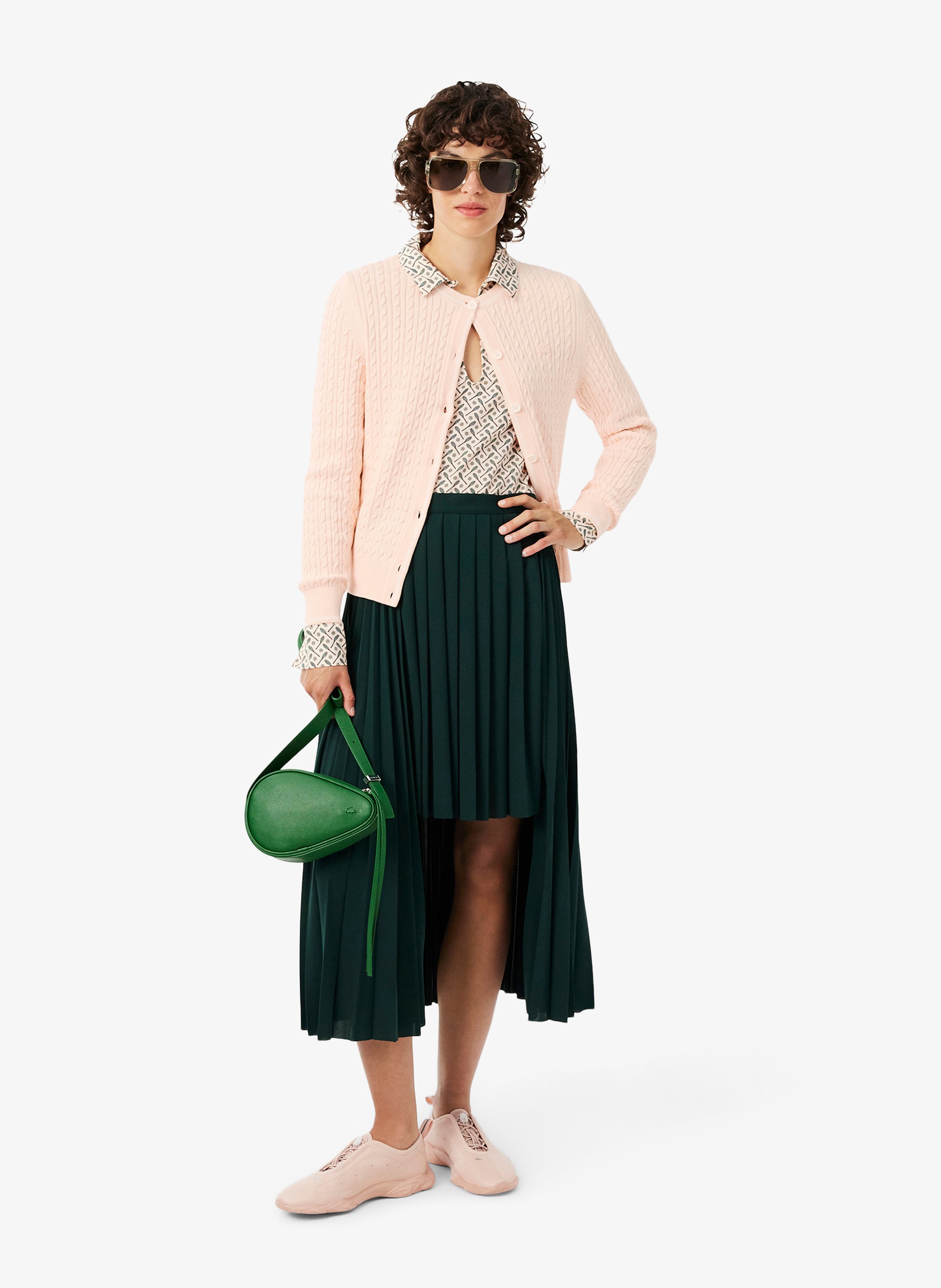 Cardigan droit en coton mélangé LACOSTE Rose