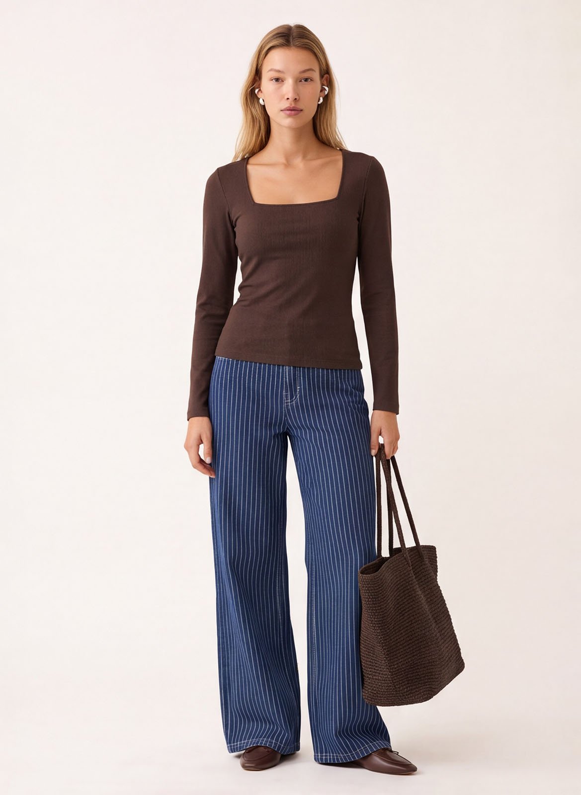 Top droit col carré en coton mélangé | Marron KOOKAI Femme