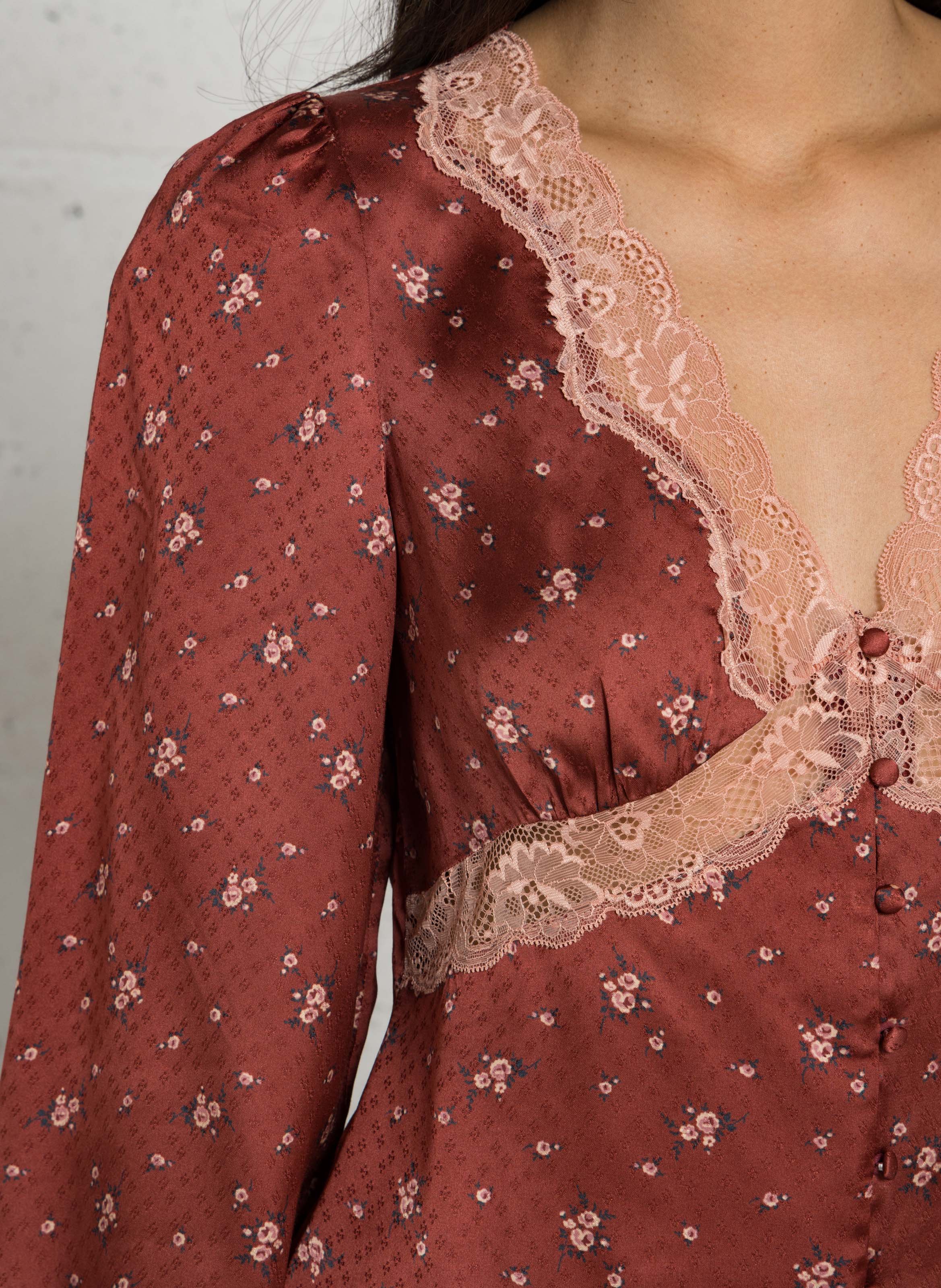 Blouse met V-hals en kanten print PETITE MENDIGOTE Oranje