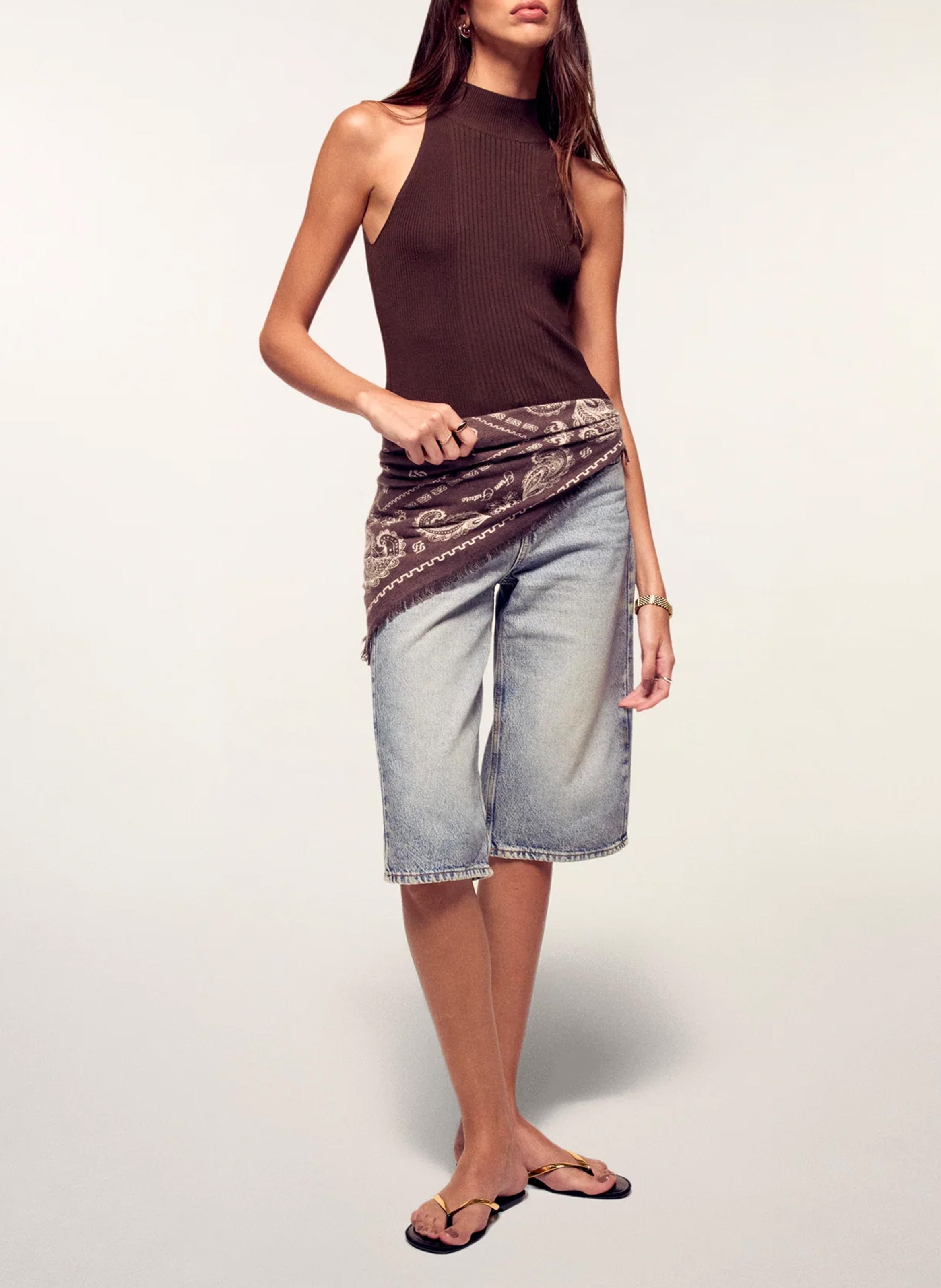 Printed cashmere floaty scarf | Brown FROM FUTURE Women