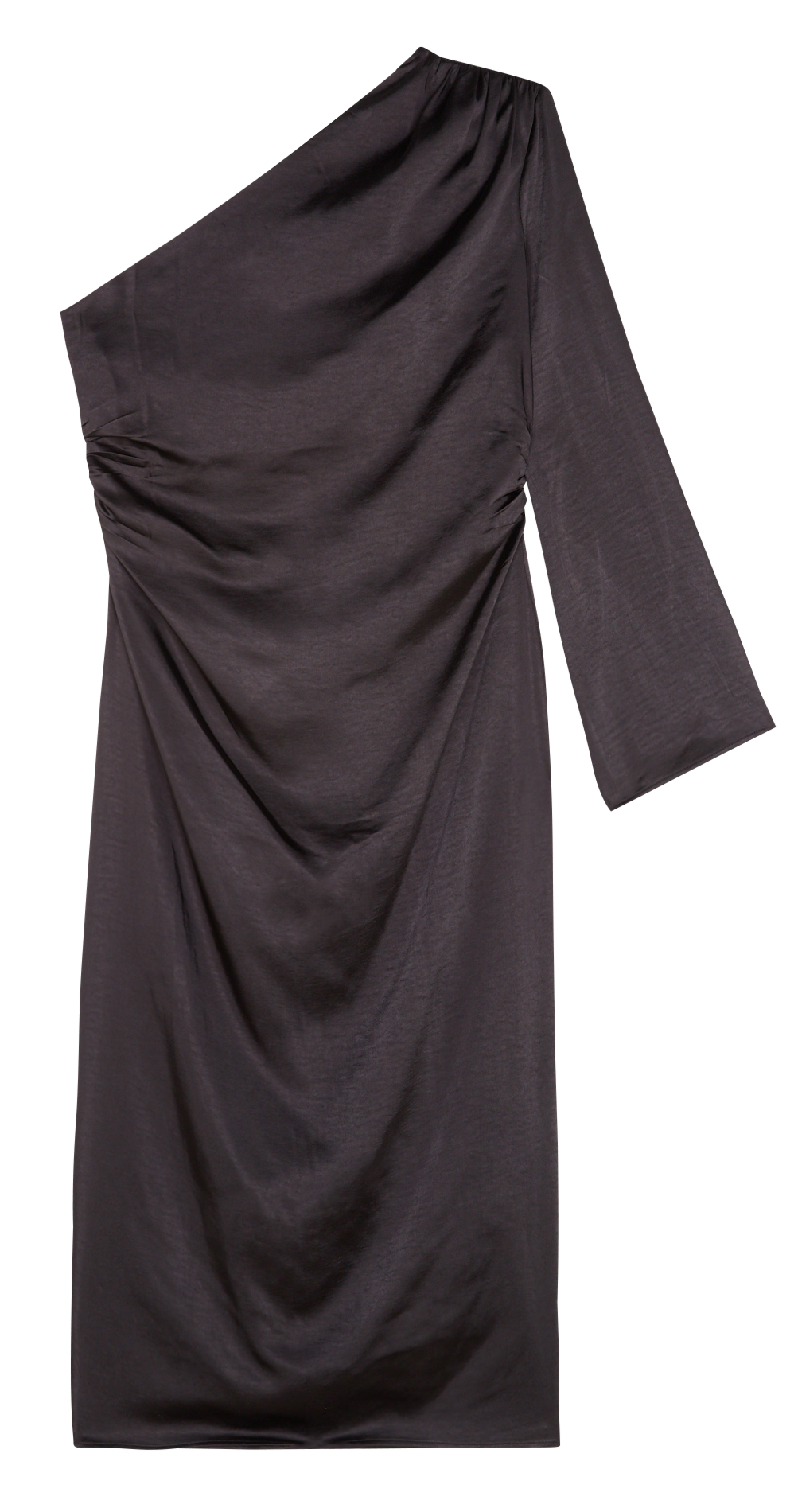 Satin-look long asymmetric dress GINA TRICOT Black