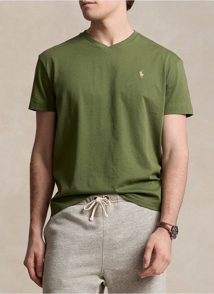 Straight Cotton V neck T shirt Dark Sage C8538 Polo Ralph Lauren