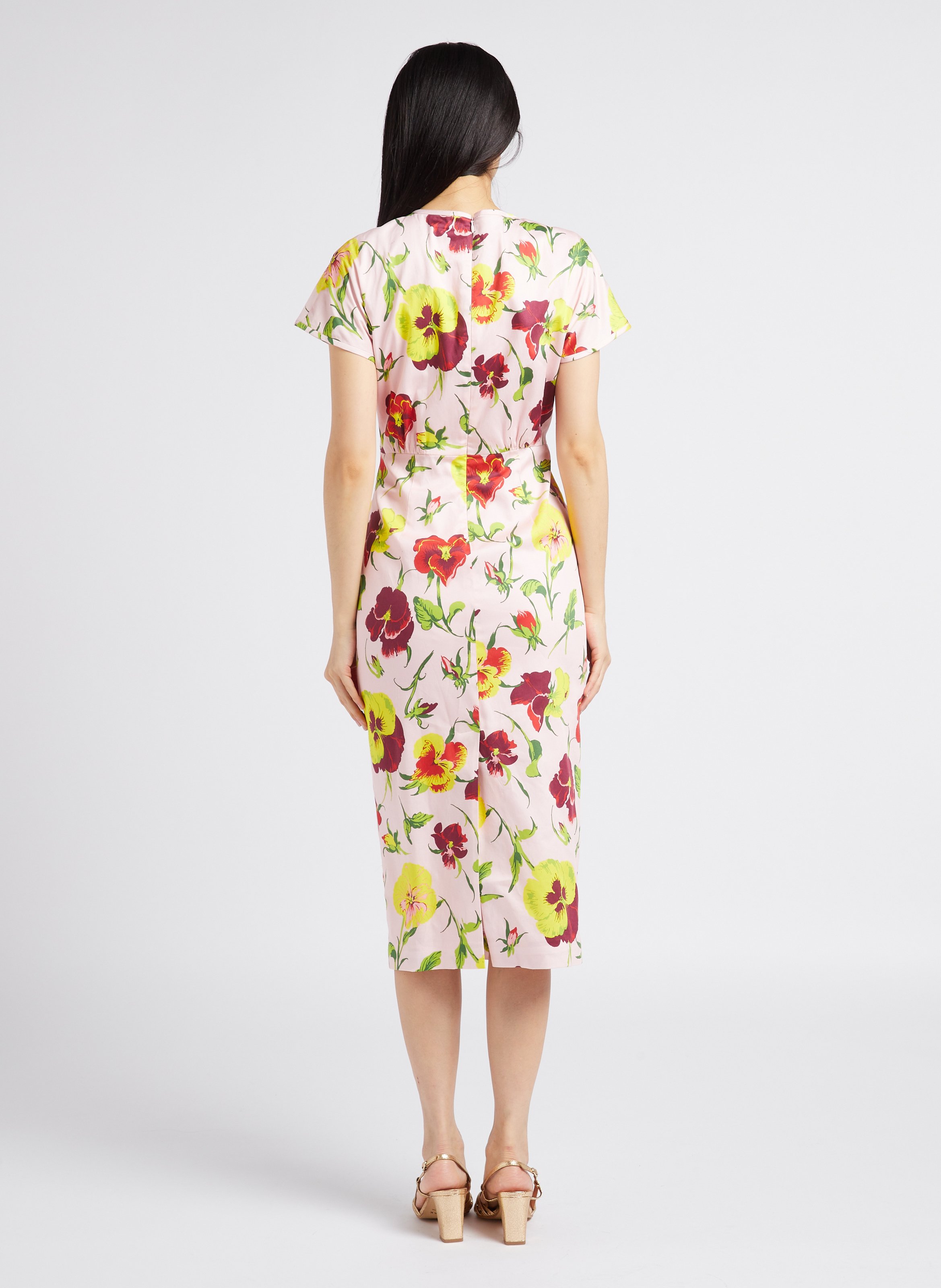 Robe midi col rond imprimé floral en coton MAX MARA WEEK END Rose