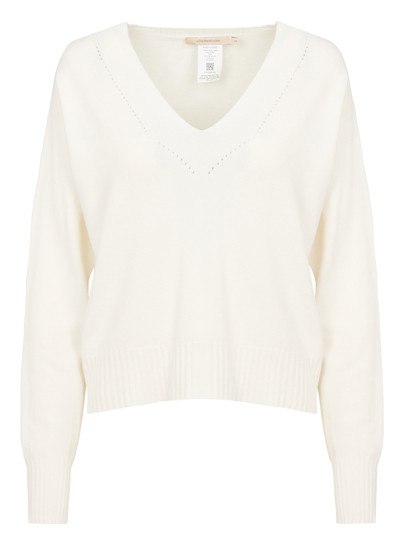 Loose-fit mixed-knit V-neck sweater White