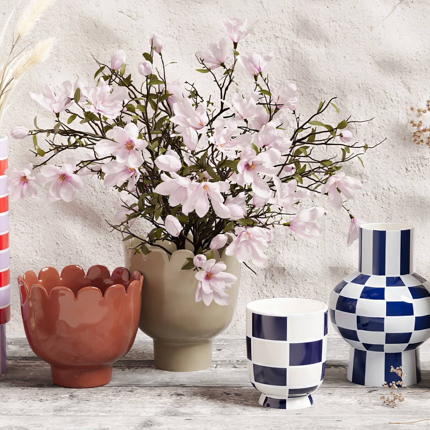 Checkered decorative ceramic vase POTIRON PARIS Blue