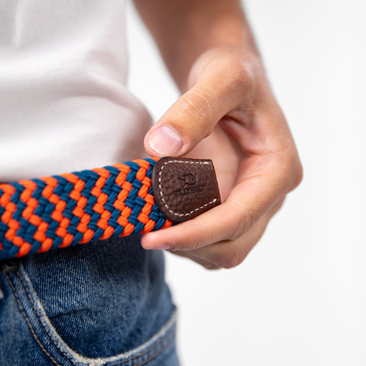 Multicolored braided elastic belt Red