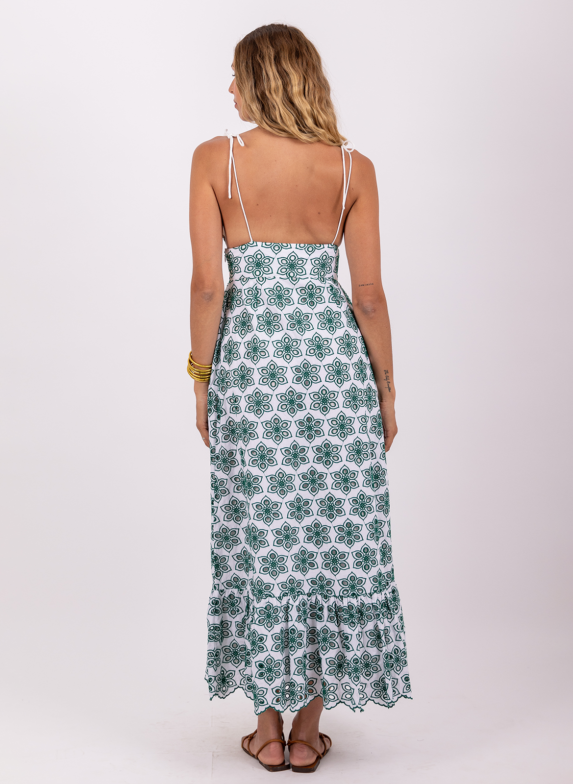 Robe longue brodée à bretelles fines SUNDRESS Vert