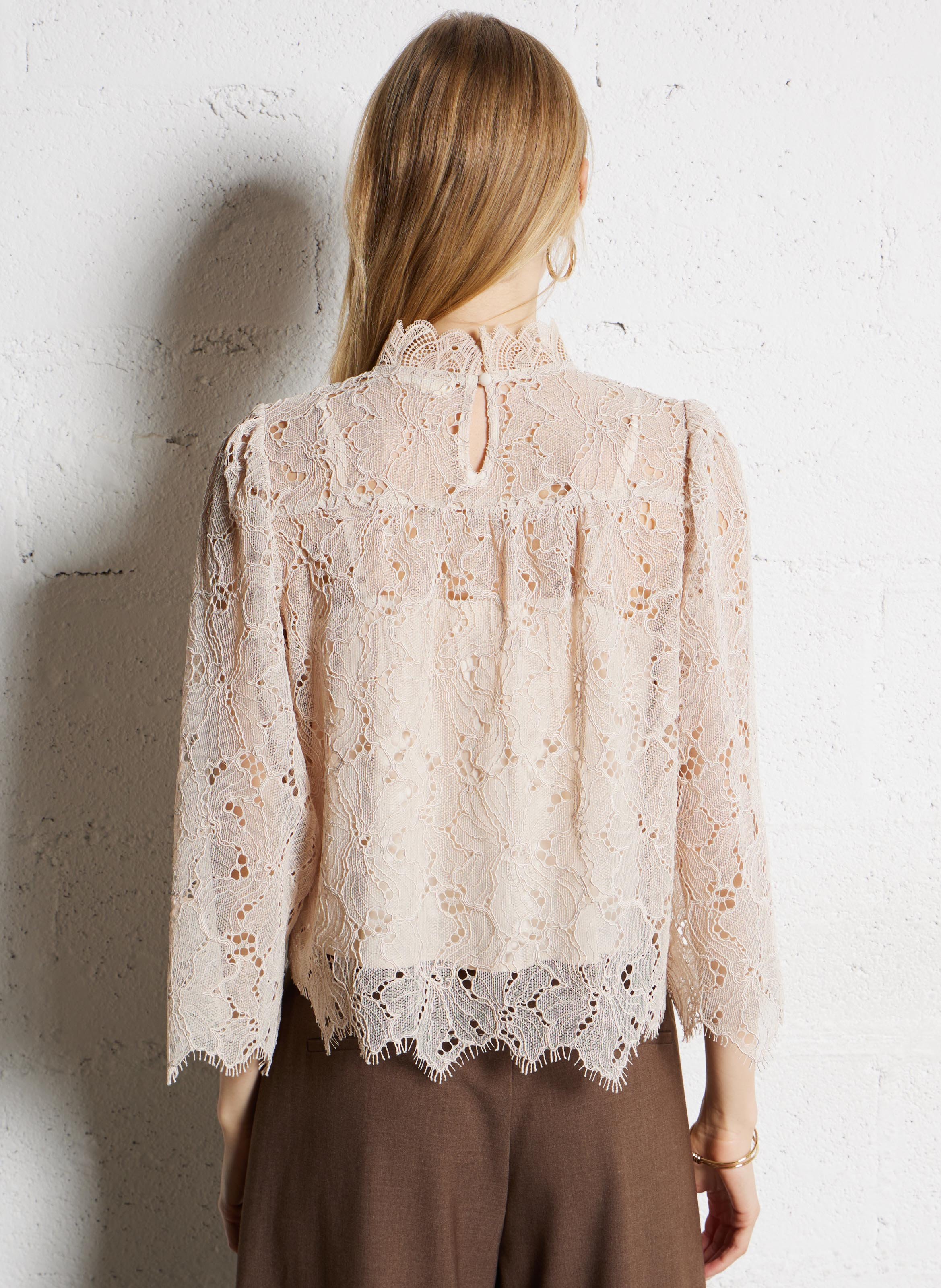 High neck lace blouse SUNCOO White