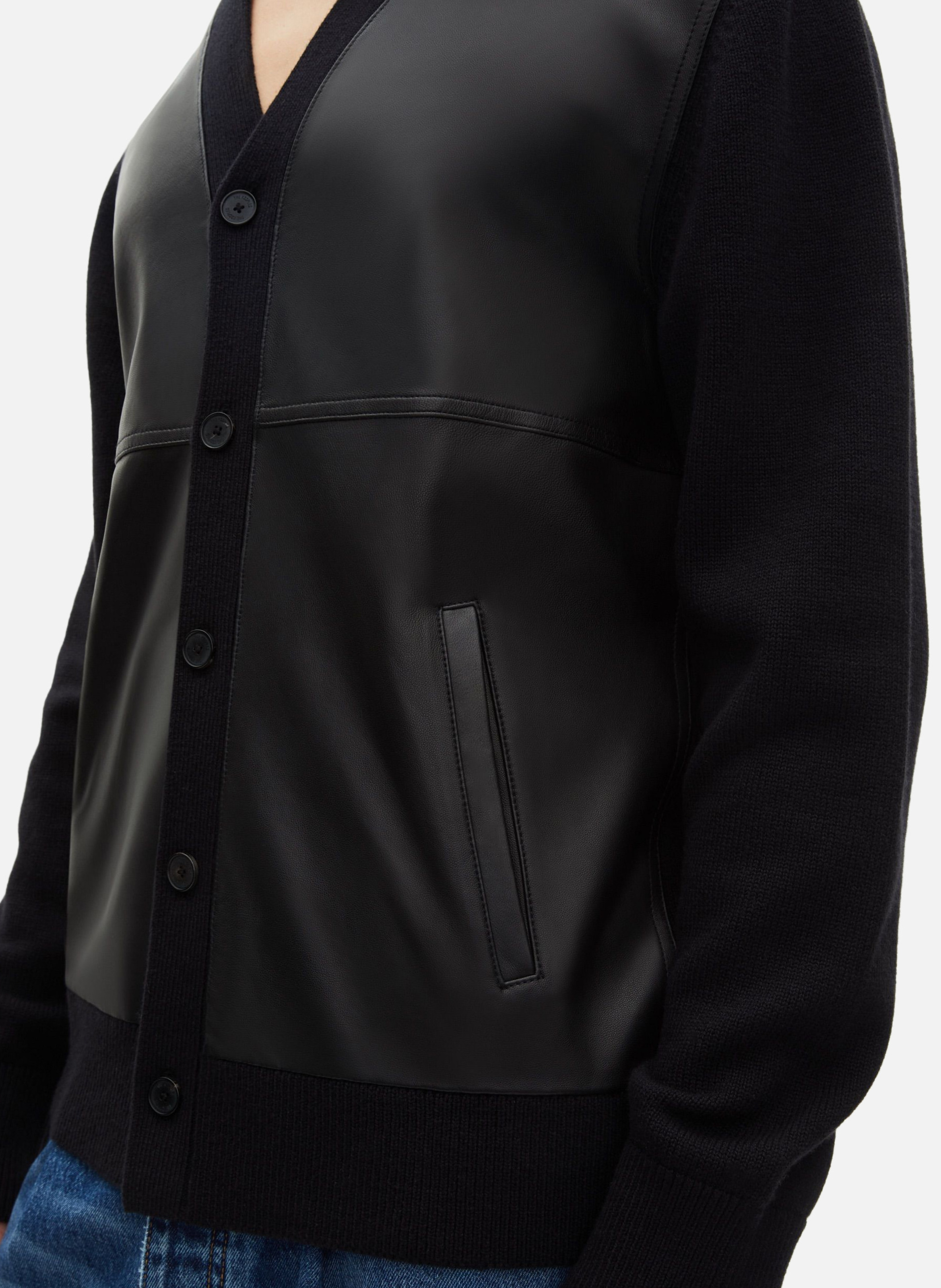 Buttoned two-tone cardigan with leather THE KOOPLES Black