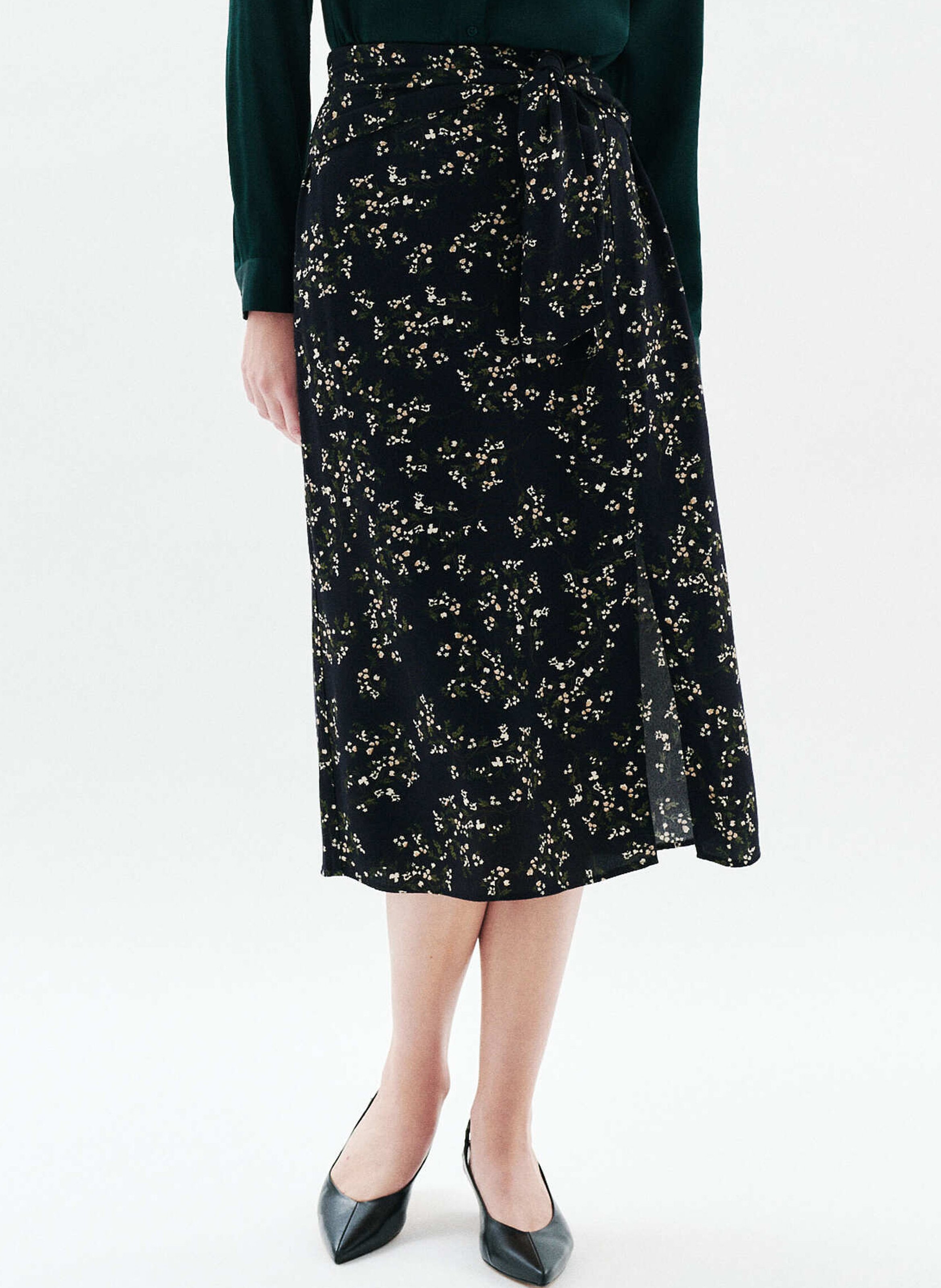 High-waisted midi skirt with print CAROLL Black